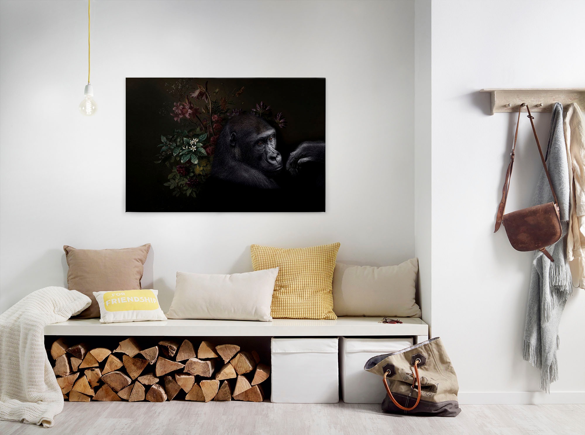 A.S. Création Leinwandbild "wildlife 3", Tiere, (1 St.), Keilrahmen Bild Blumen Floral Schwarz