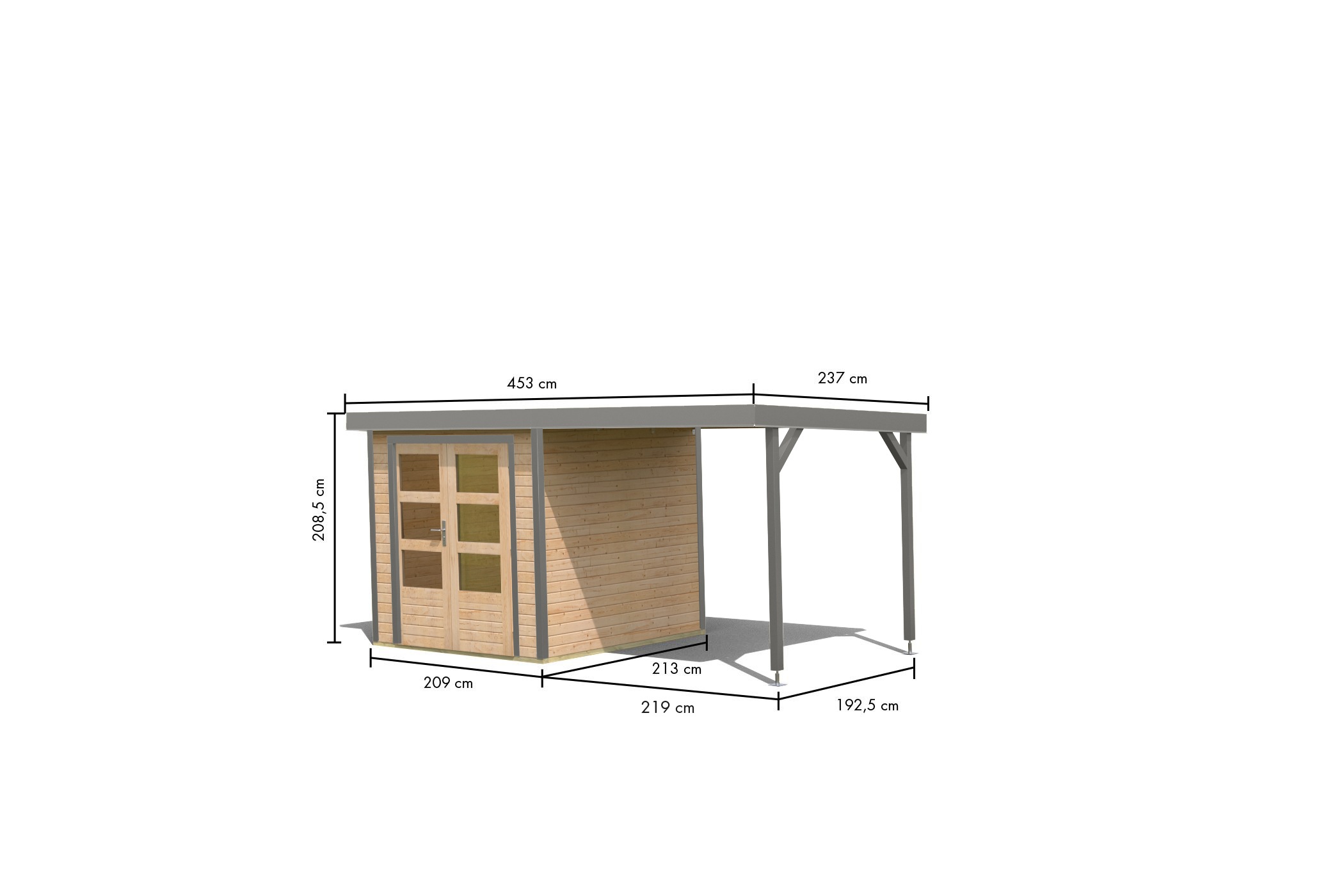 Karibu Gartenhaus »Jupiter 2«, in verschiedenen Farben, mit Anbaudach 2,35 m breit