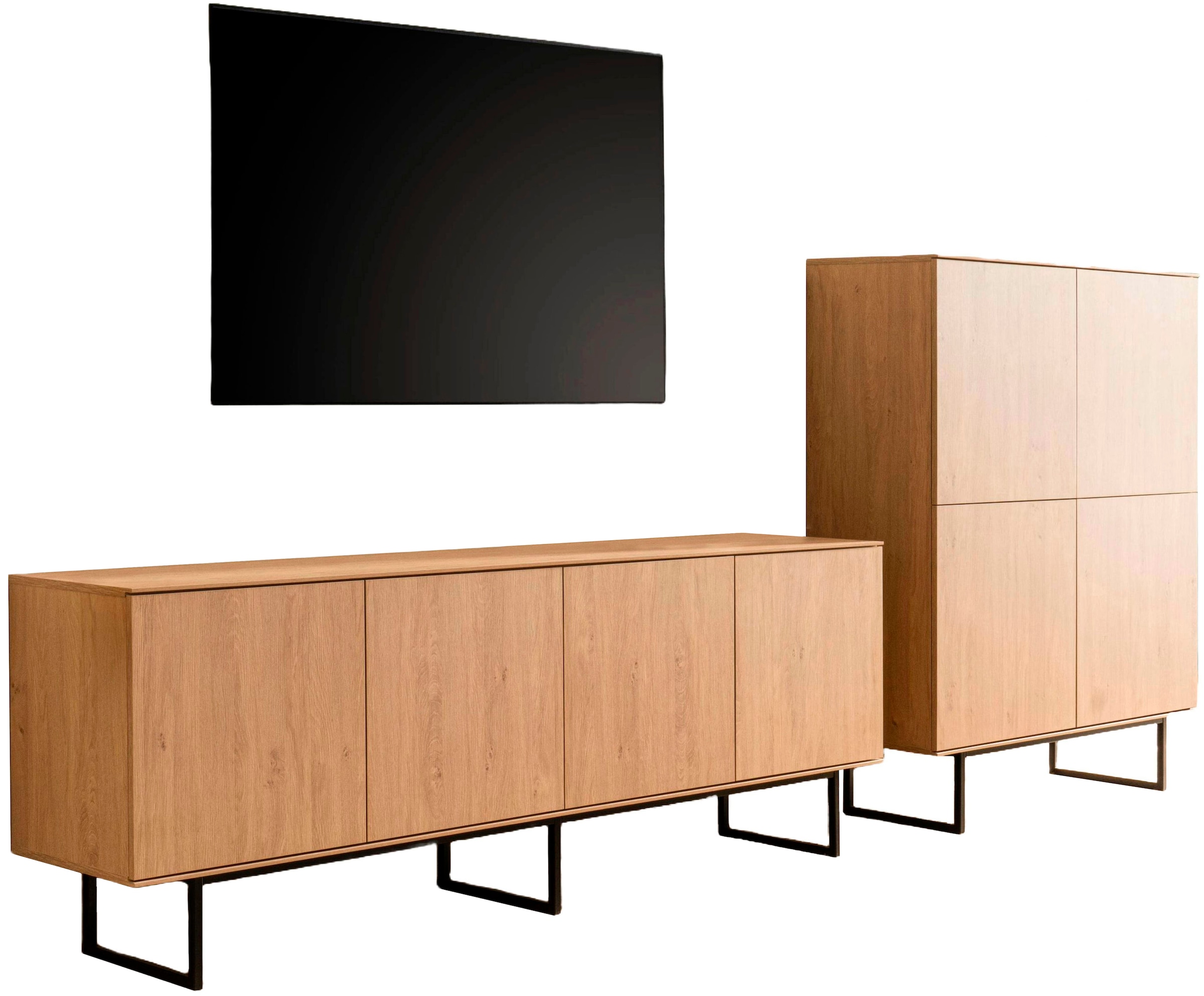 Home affaire Wohnwand »Lund, moderne Anbauwand, Wohnzimmer-Set in Stone Oak«, (2 St.), enthält Lowboard und Highboard