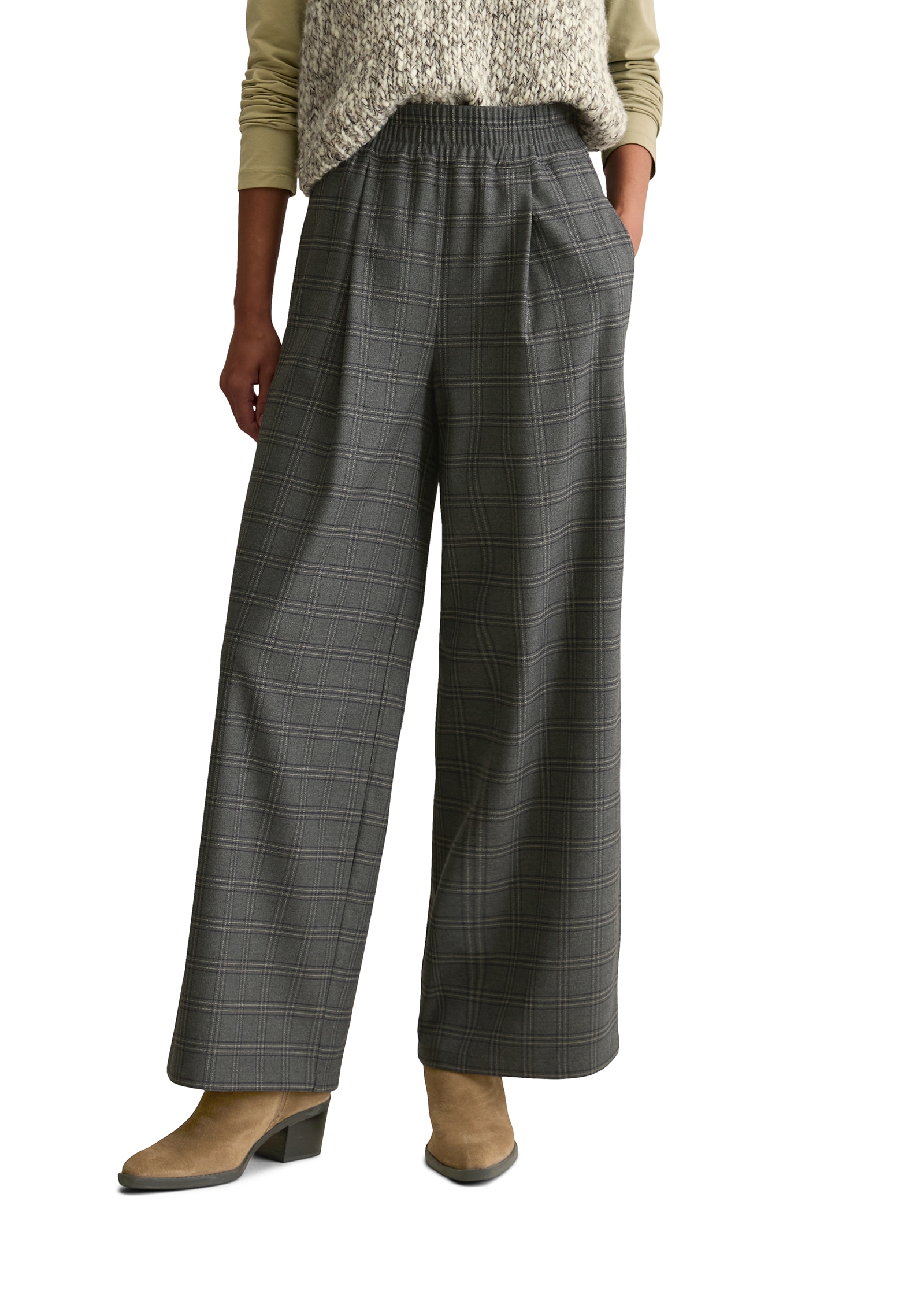 Marc O'Polo DENIM Schlupfhose, Karohose mit weitem Bein, elastischer Bund