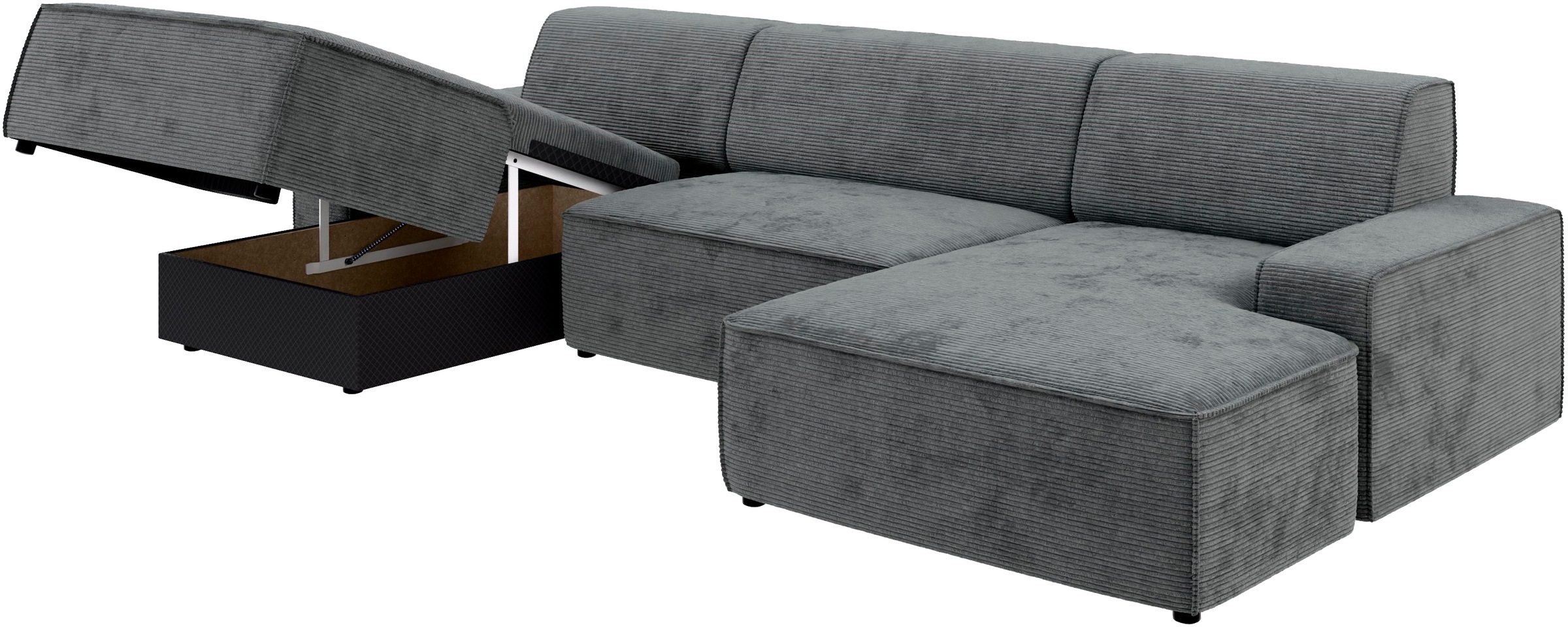 TRENDMANUFAKTUR Wohnlandschaft »Graz, wahlweise mit Sitzvorschub und Bettkasten, U-Form, Breite 329 cm«, in Cord-, haustierfreundlichem LEO Struktur- oder LUMOS-3D-Bezug