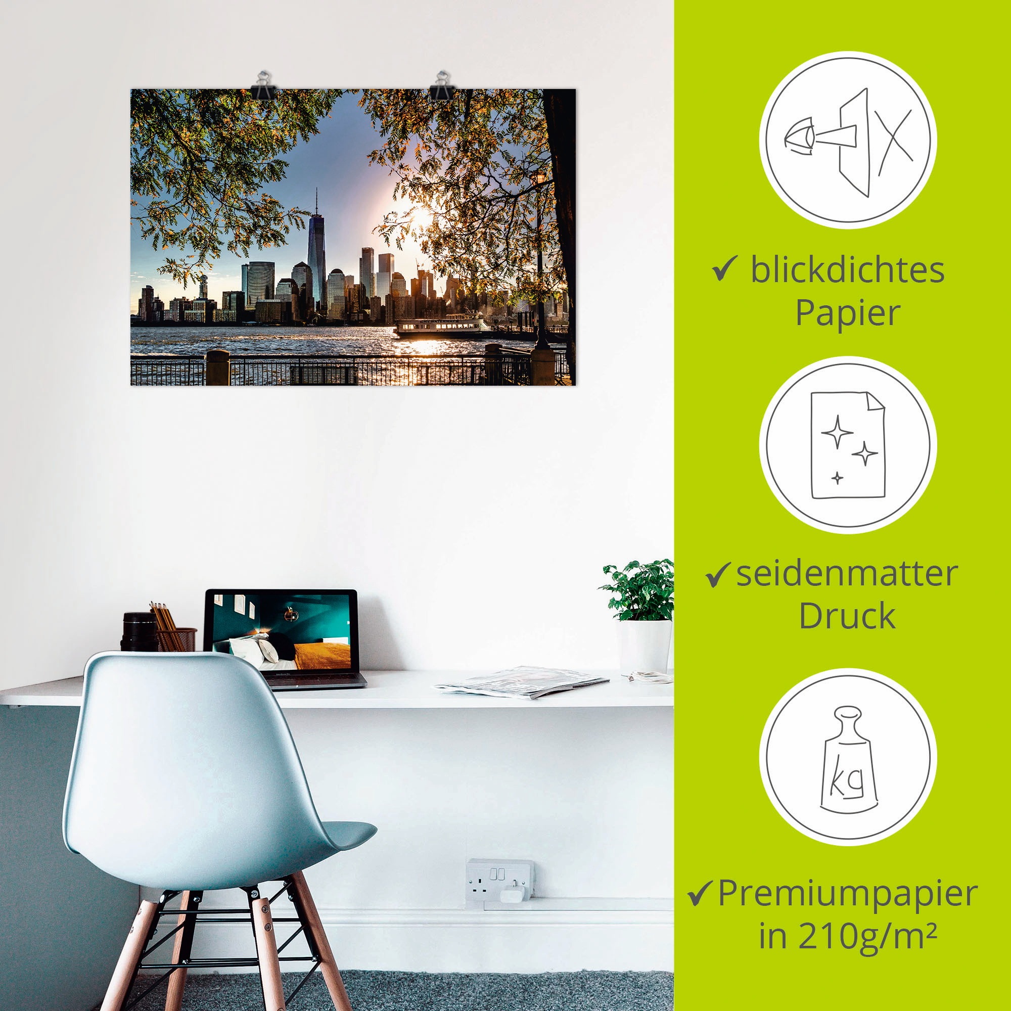 Artland Wandbild »Sonnenaufgang über New York«, Amerika, (1 St.), als Alubild, Outdoorbild, Leinwandbild, Poster, Wandaufkleber