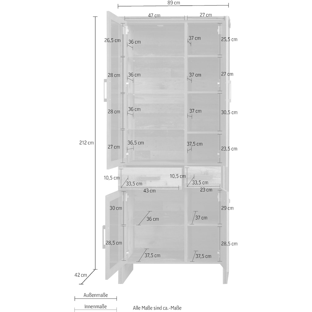 Home affaire Stauraumvitrine »Bristol«, Höhe 212 cm