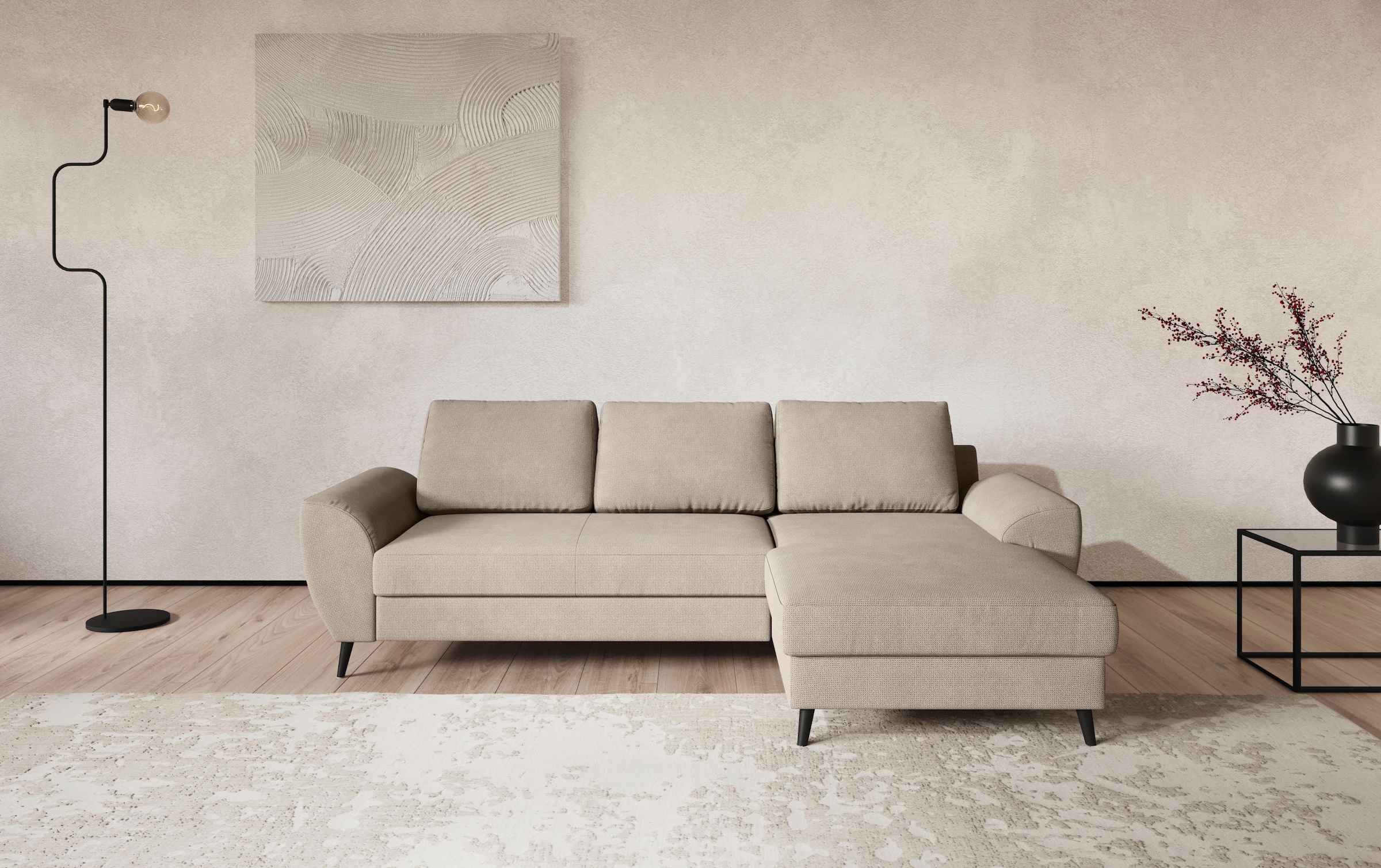 COTTA Ecksofa "Terra L-Form, B: 255cm, Top Sitzkomfort durch Wellenunterfederung und" PUR-Schaum, optional mit Schlaffunktion, Liegefläche: 200x137cm