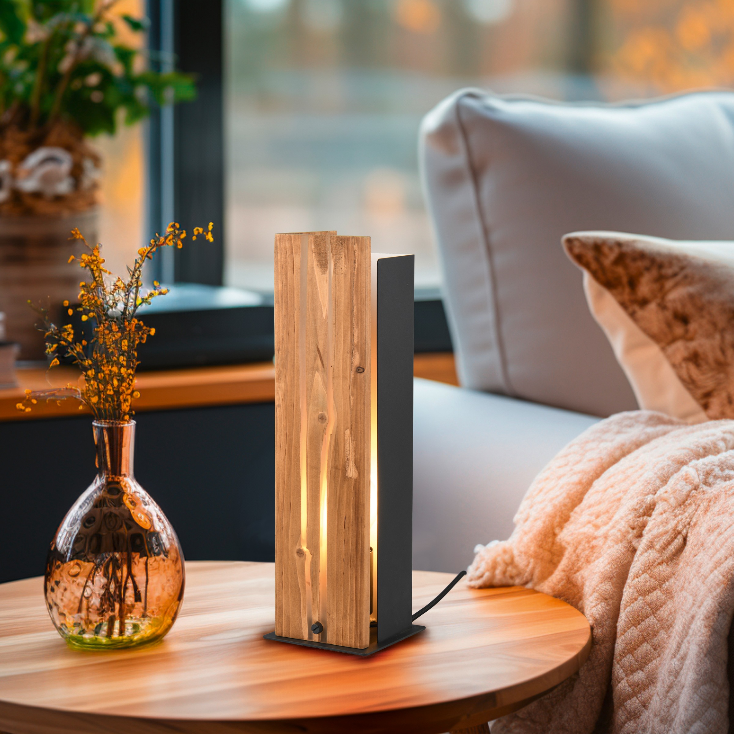 TRIO Leuchten Tischleuchte »KARUNI, Tischlampe aus Metall + Holz naturbelassen, indirektes Licht« E27 1 Stk. warmweiß - kaltweiß exkl 1x E27 max 10W Höhe 40cm Holz Nachttischlampe Schreibtischlampe