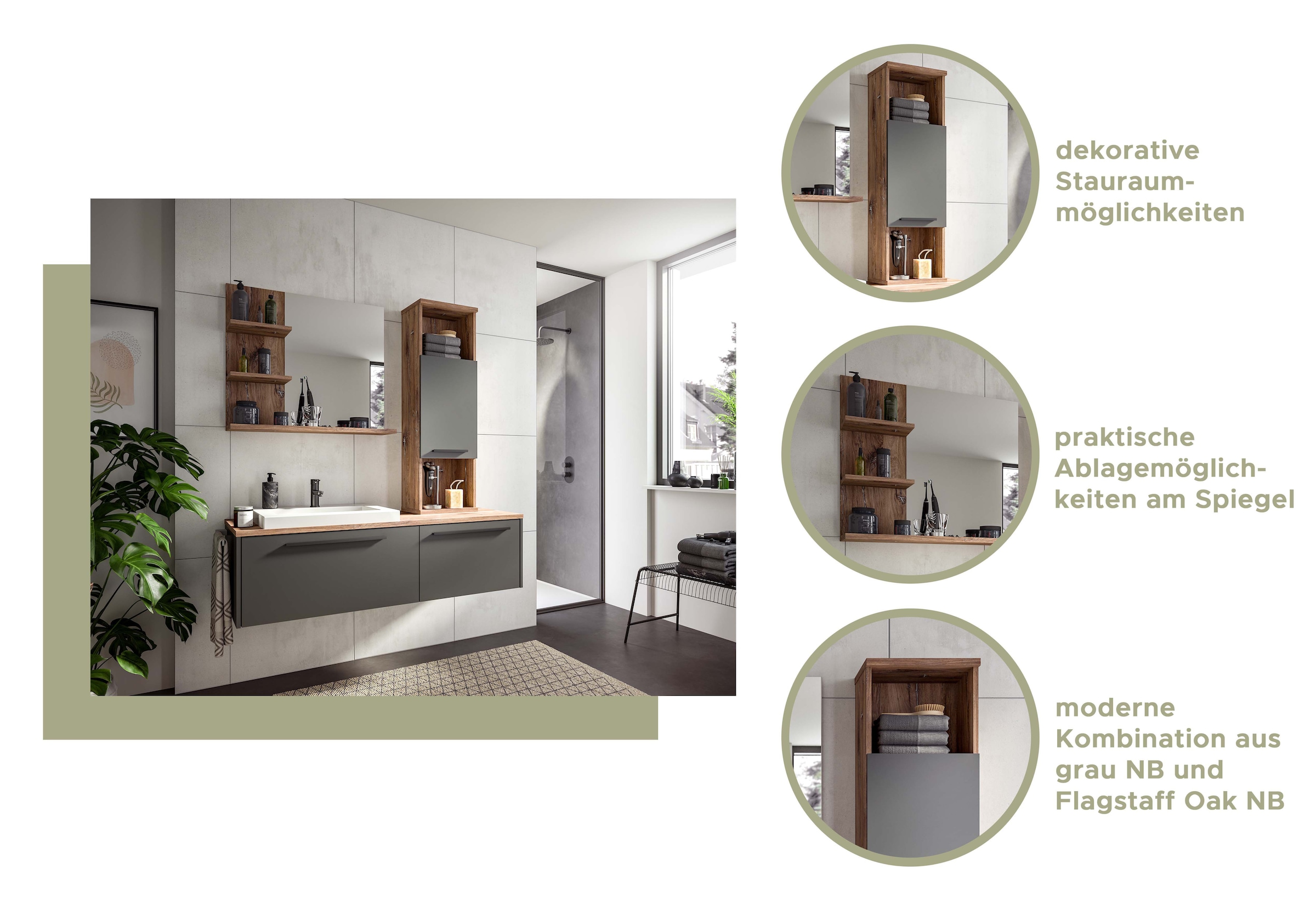 welltime Spiegel »Agen, Breite 80 cm, 3 Ablageböden, hochwertiges Spiegelglas«, (1 St.), Badmöbel, Spiegel, Wandspiegel, Bad, Badezimmer