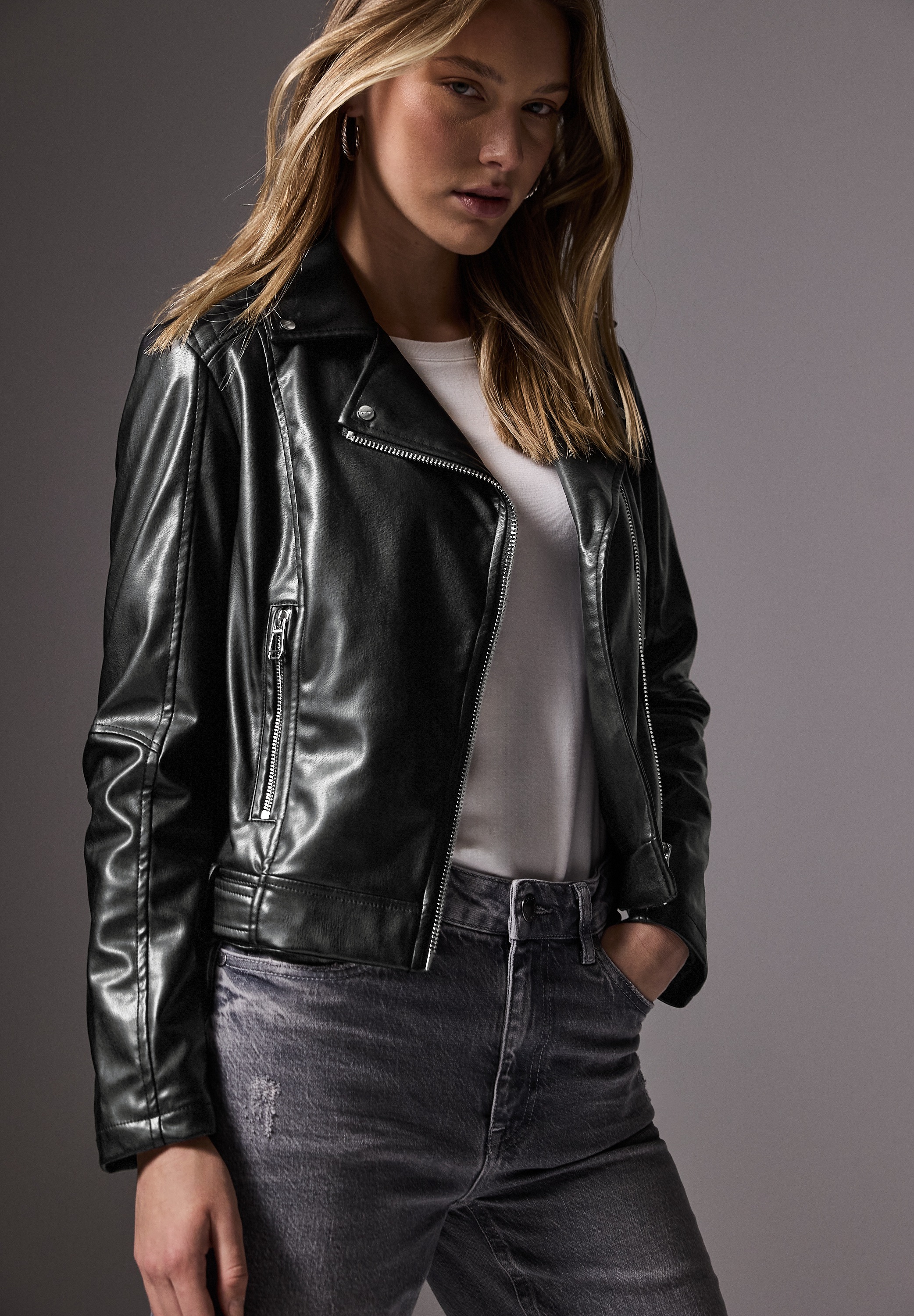 STREET ONE STUDIO Bikerjacke ohne Kapuze mit Reverskragen