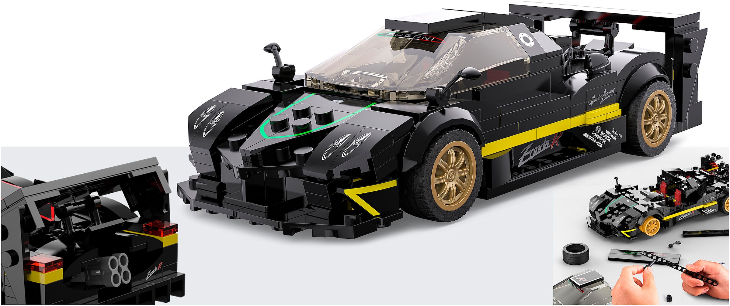 Jamara Konstruktions-Spielset »Pagani Zonda R 1:28 schwarz Bricks«, (387 St.), im Maßstab 1:28, offiziell lizensiert