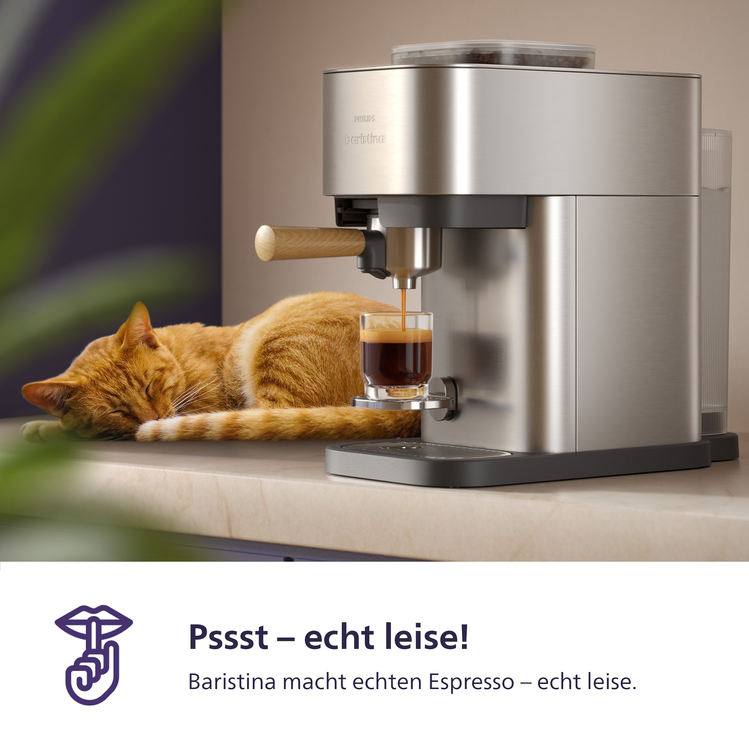 PHILIPS baristina Espressomaschine »Plus in Edelstahl BAR500/00 mit Mahlwerk für ganze Bohnen« Iced Coffee Funktion, 16 bar Pumpendruck, Edelstahl/Eschenholz