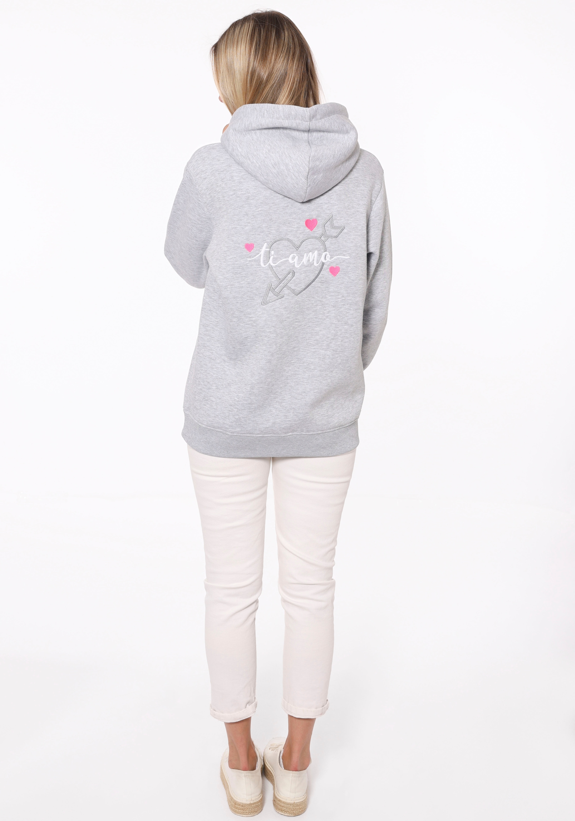 Zwillingsherz Kapuzensweatshirt, mit "Amore"-Schriftzug und Herzchen am Rüc günstig online kaufen