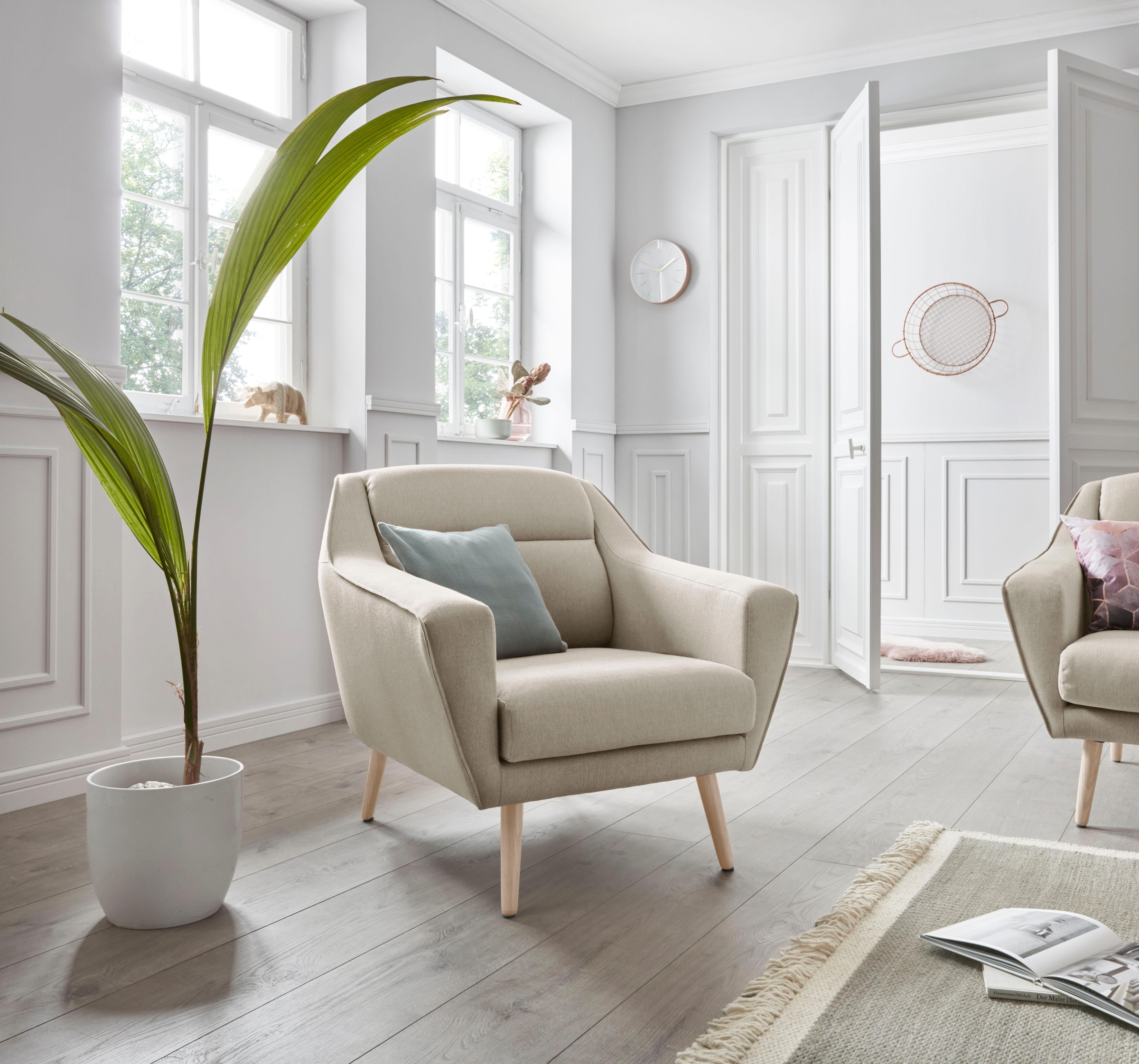 OTTO home Sessel "Bille" mit Naht im Rückenkissen und Eiche-Beinen, Design günstig online kaufen