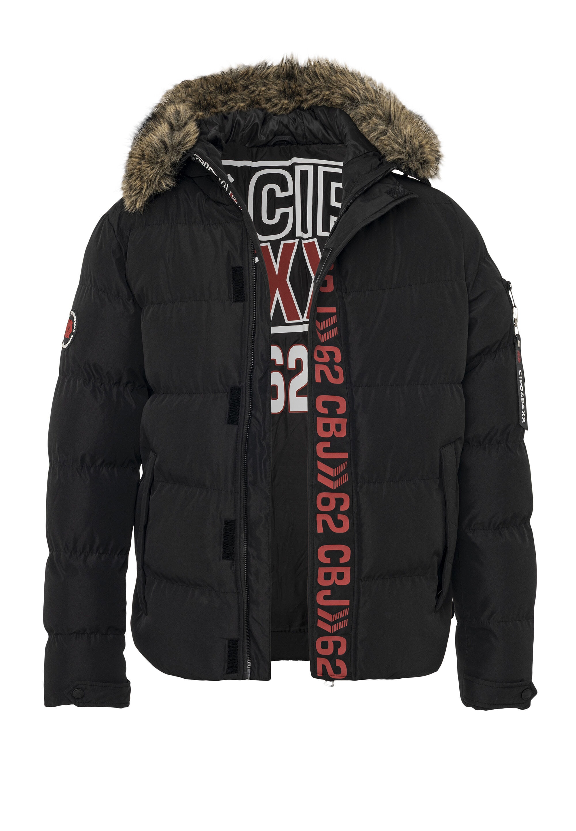 Cipo & Baxx Winterjacke »CM227« mit Kapuze warm gefüttert mit Fellkapuze & Cipo & Baxx Front-Design