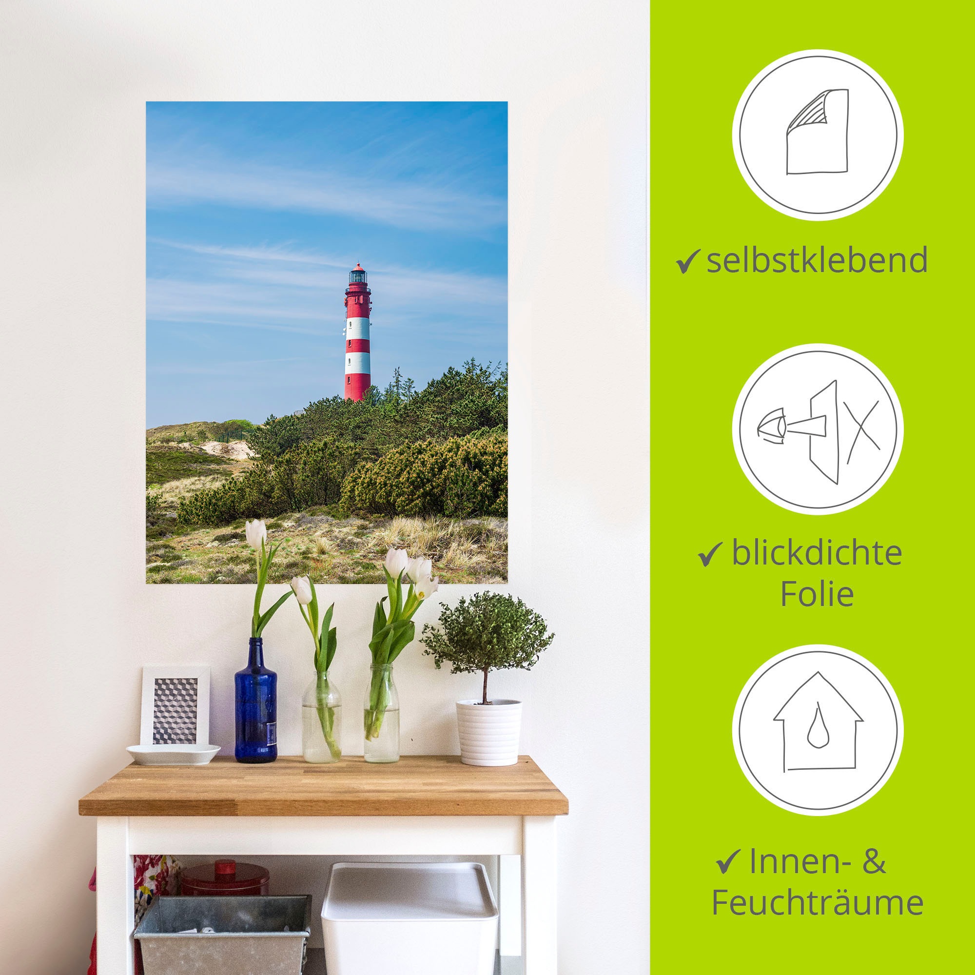 Artland Wandbild »Leuchtturm in Wittdün auf Insel Amrum«, Gebäude, (1 St.), als Alubild, Leinwandbild, Wandaufkleber oder Poster in versch. Größen