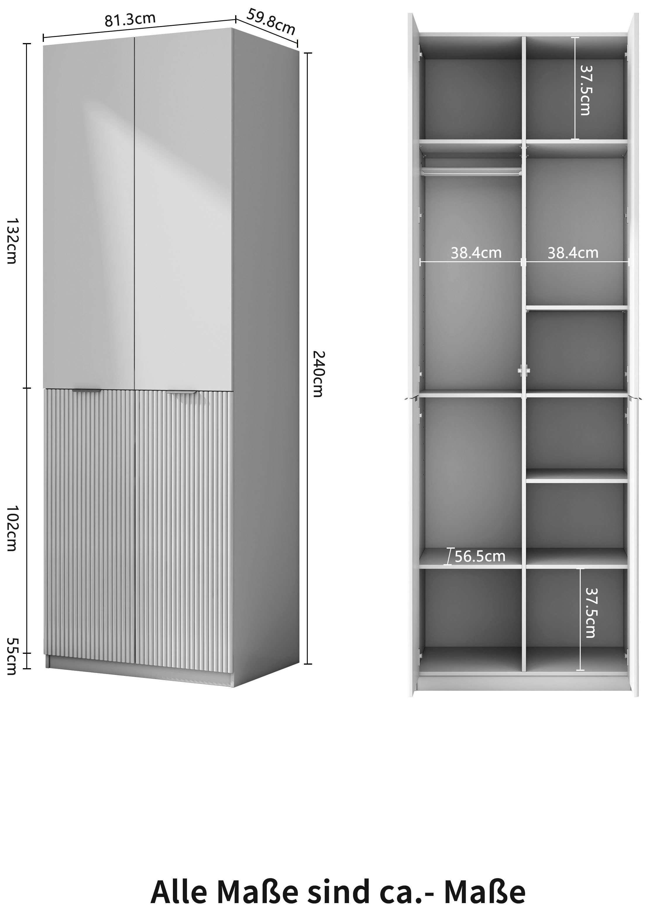 OTTO home Kleiderschrank »Jorella Schlafzimmerschrank Garderobe« eleganter Schlafzimmerschrank Rillendesign Trend Breite 82cm