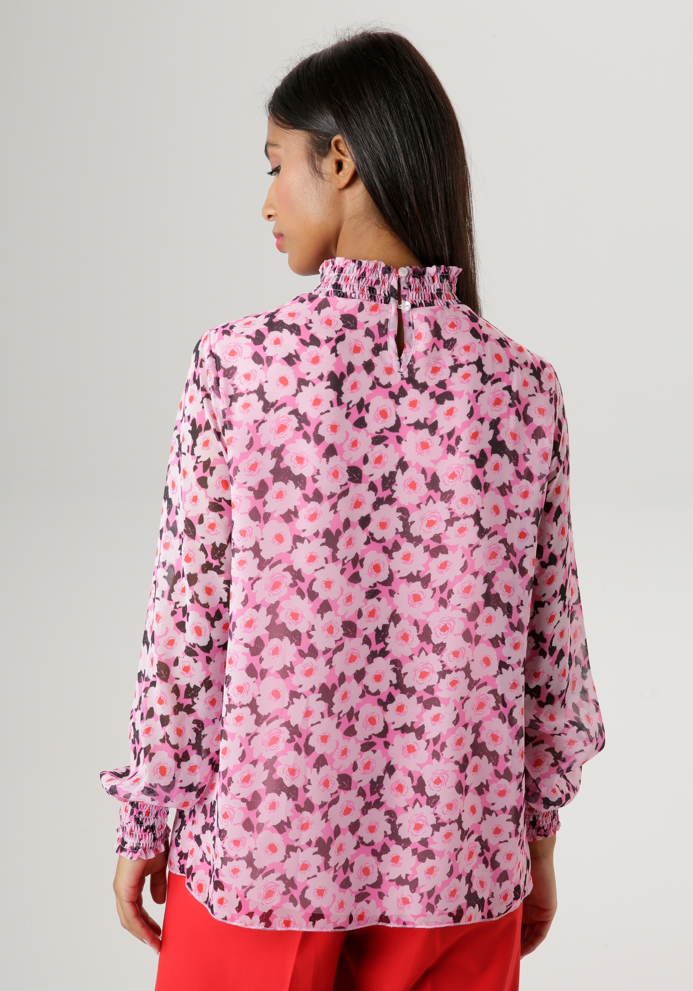 Aniston SELECTED Chiffonbluse, mit Blumendruck - kaufen BAUR für und | NEUE Smokbündchen KOLLEKTION