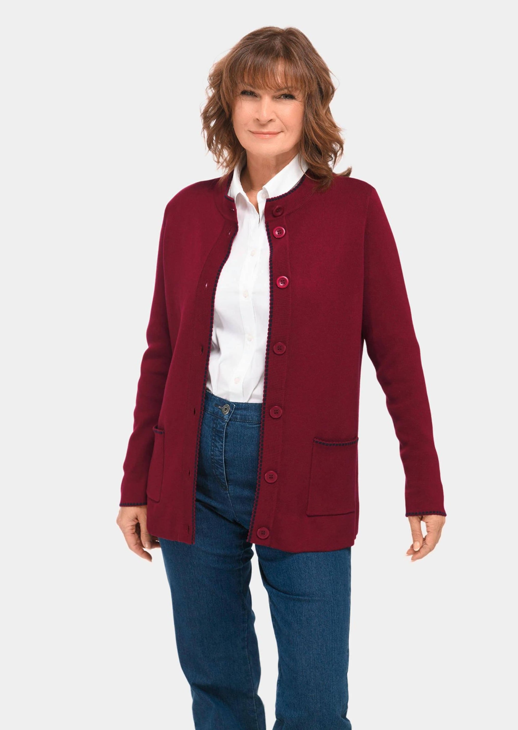 GOLDNER Strickjacke »Longstrickjacke Longstrickjacke mit kontrastfarbenen Zierkanten«