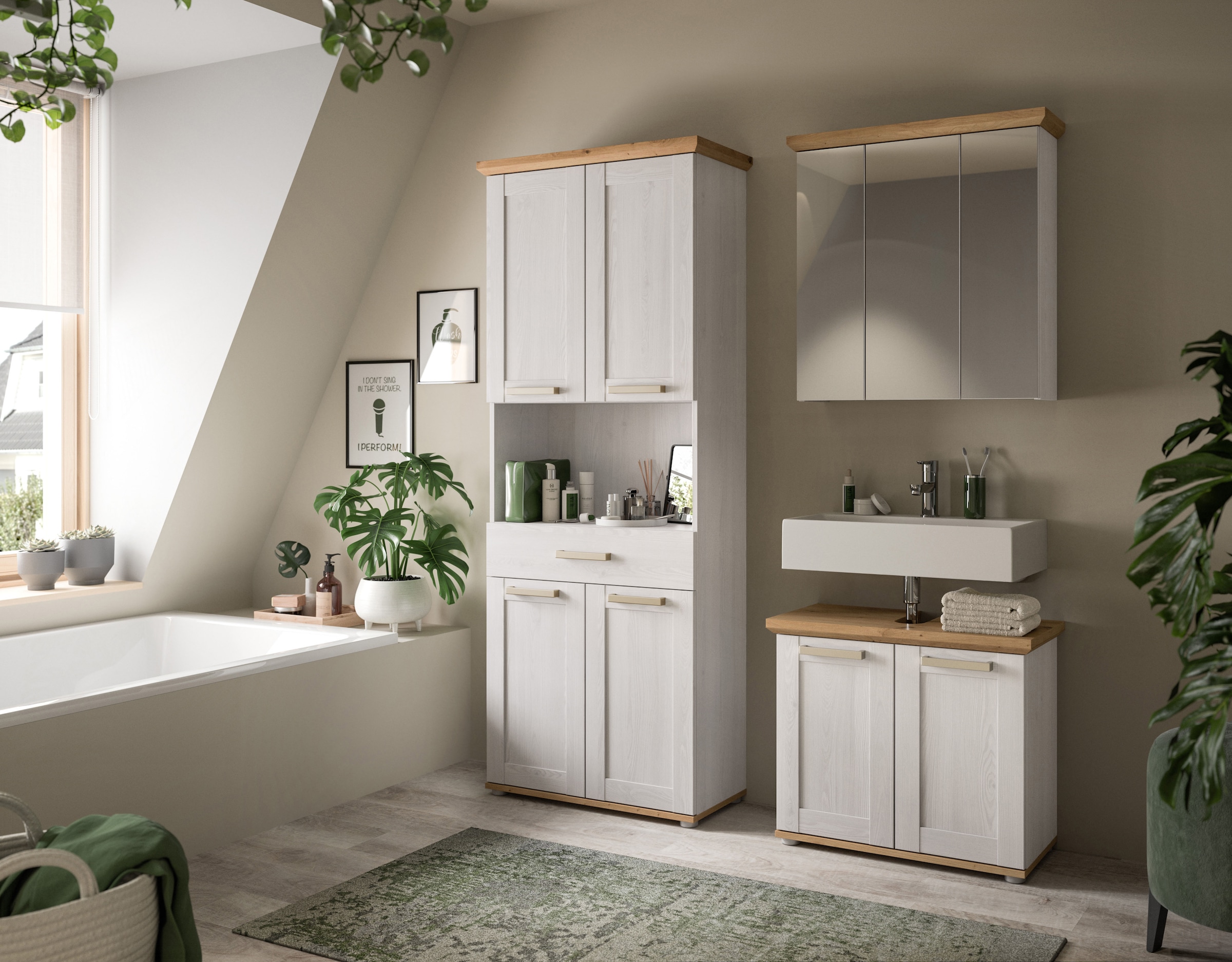 welltime Waschbeckenunterschrank »COSENZA, Breite 69cm, 2 Türen, 1 Einlegeboden, mit Siphonausschnitt« in Landhausoptik, mit weiteren Artikel der Serie kombinierbar, 1 Stk. tlg. Waschbeckenunterschrank, WBU, Bad, Badezimmer