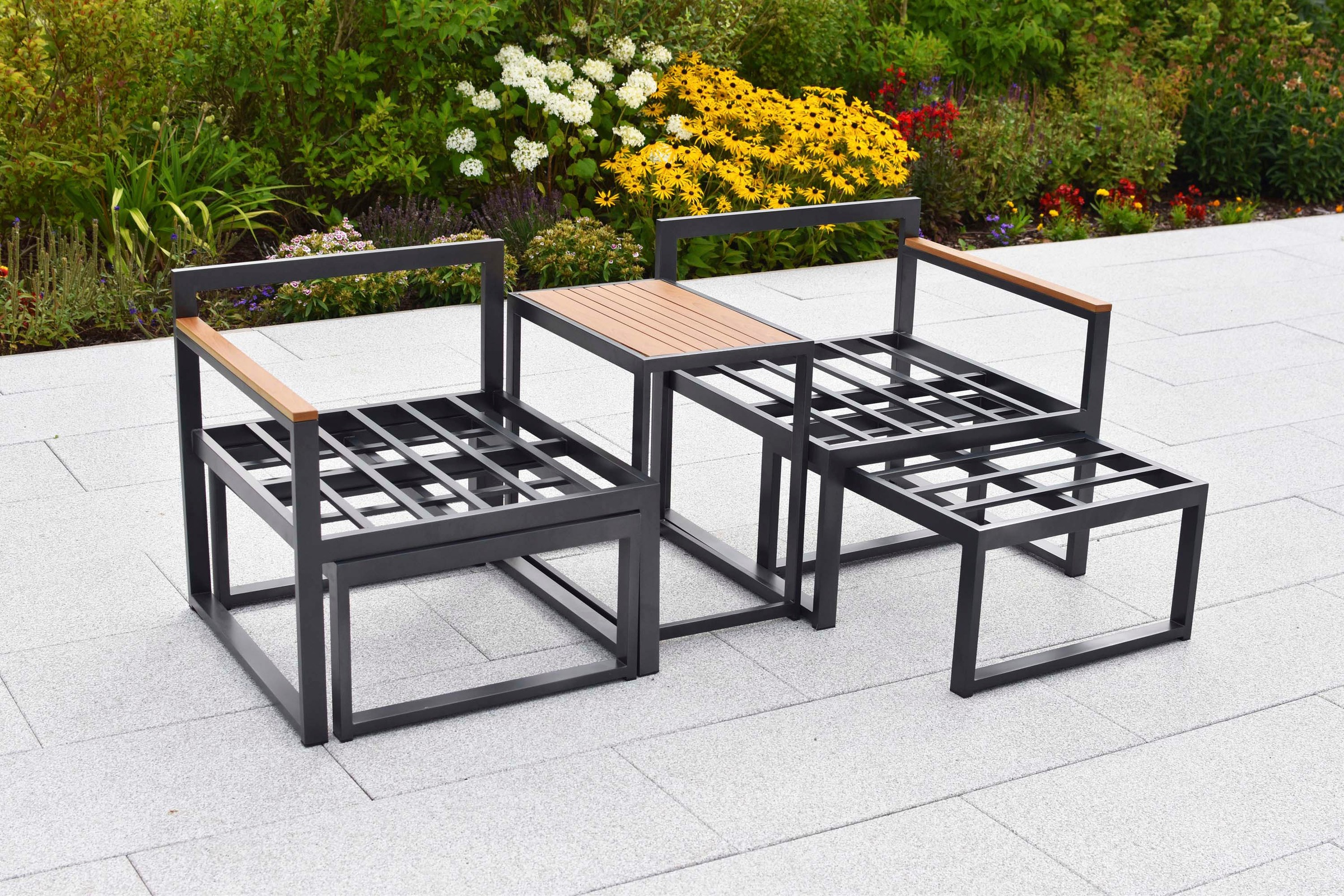 MERXX Gartenlounge-Set »Lindos« Set, 11 tlg. inkl. 2 Sessel, 2 Hocker, 2 Rückenkissen, 4 Sitzkissen, 1 Tisch
