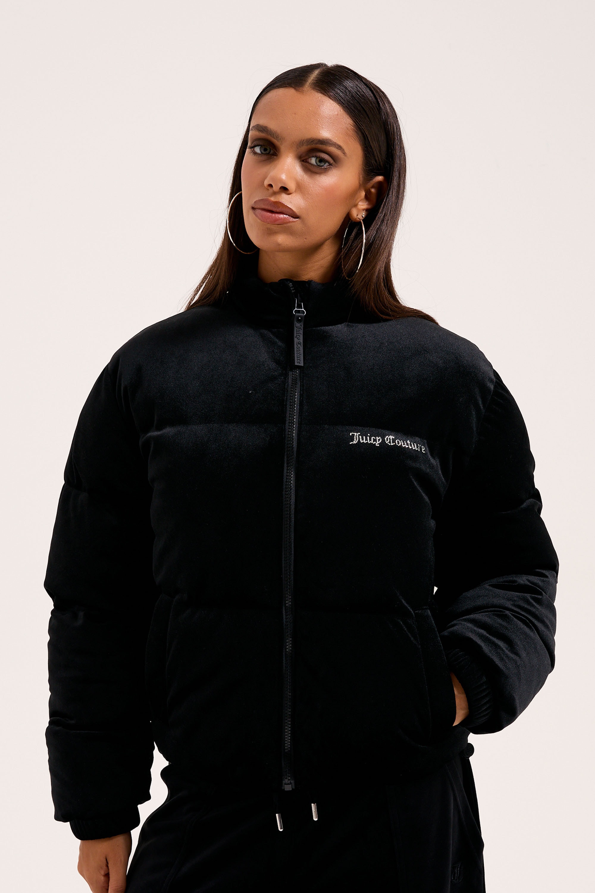 Juicy Couture Steppjacke »JUICY VELOUR PUFFA JACKET Damen« ohne Kapuze Steppjacke Damen, Winterjacke, Übergangsjacke, Velour, Glitzer, Sale