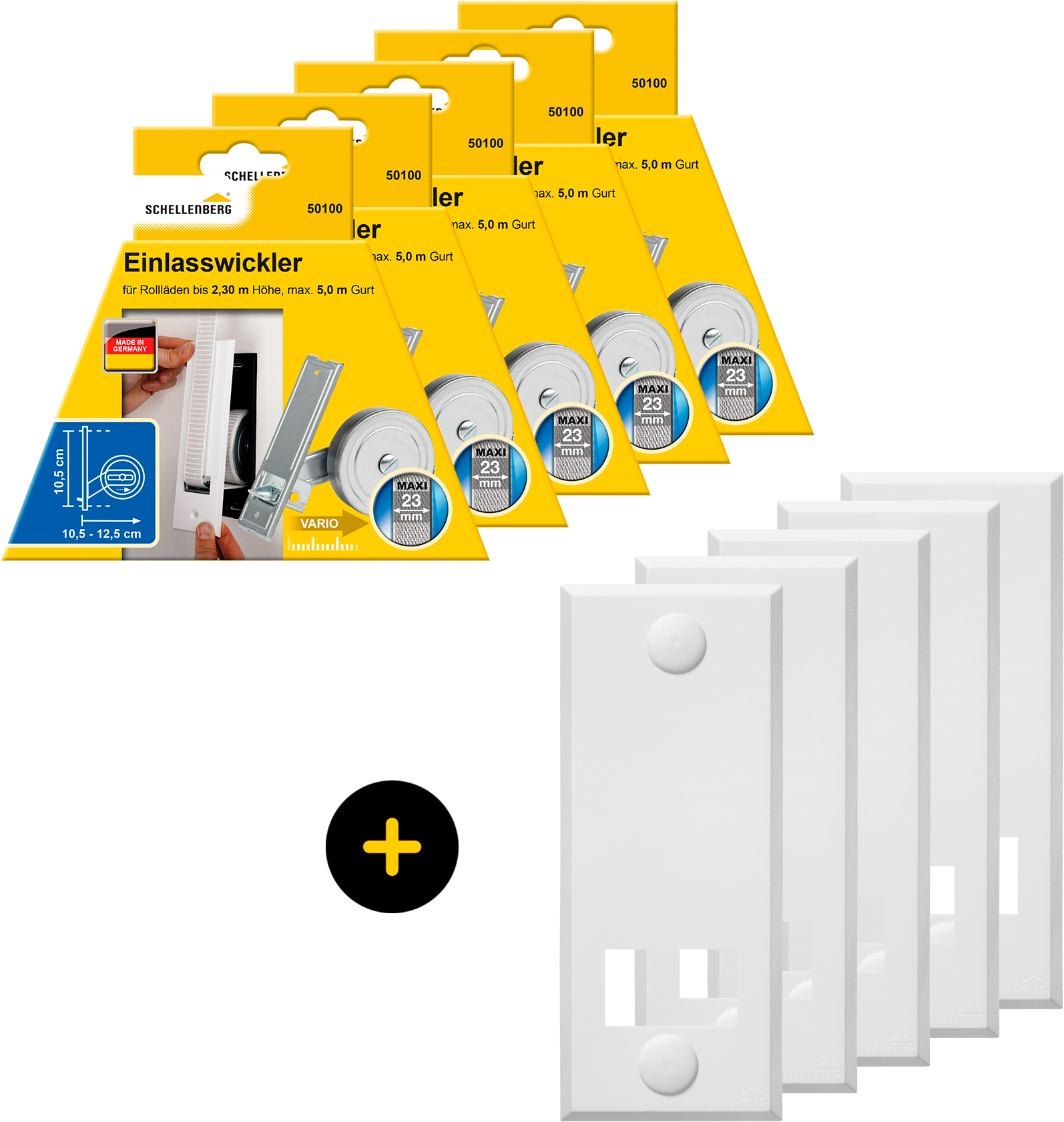 SCHELLENBERG Einlass-Gurtwickler "Unterputz, inkl. Abdeckplatte weiß", 5 Stk., weiß, Gurtwickler, 10,5 cm Lochabstand für das Rollladensystem Maxi