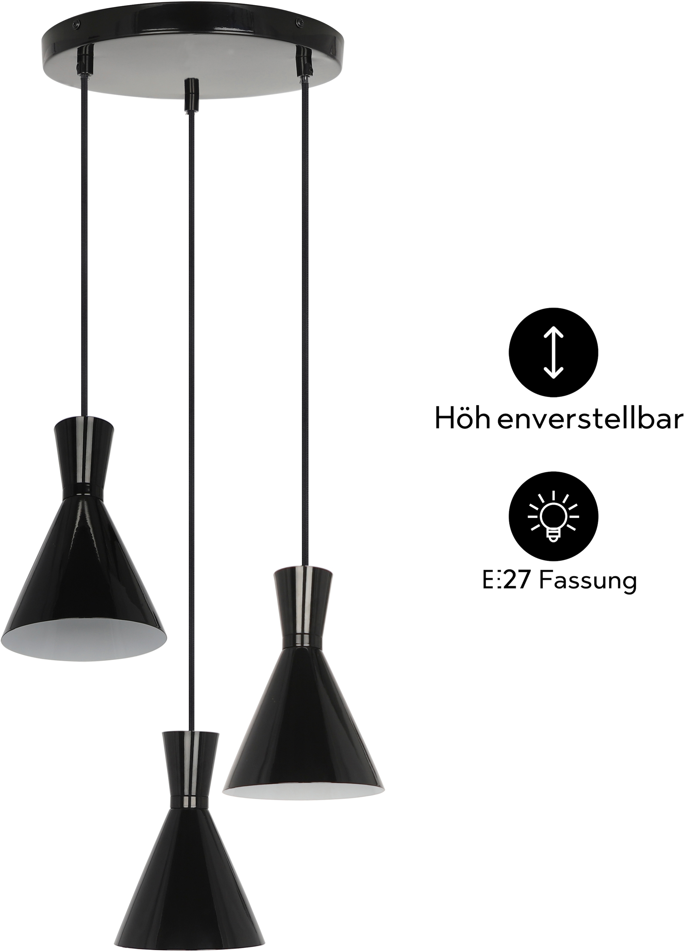 OTTO home Pendelleuchte »Renell« E27 1 Stk. glänzend, höhenverstellbar, industrieller Stil, Rondell, Hängelampe