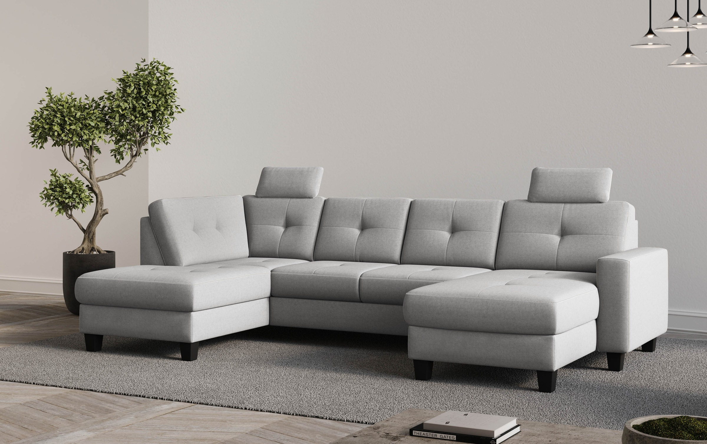 Wohnlandschaft HOME AFFAIRE "Varese", grau (hellgrau), B:304cm H:91cm T:170cm, 95%Polyester 5%Polyamid, Sofas, Wohnlandschaft, wahlweise mit Bettfunktion und Bettkasten
