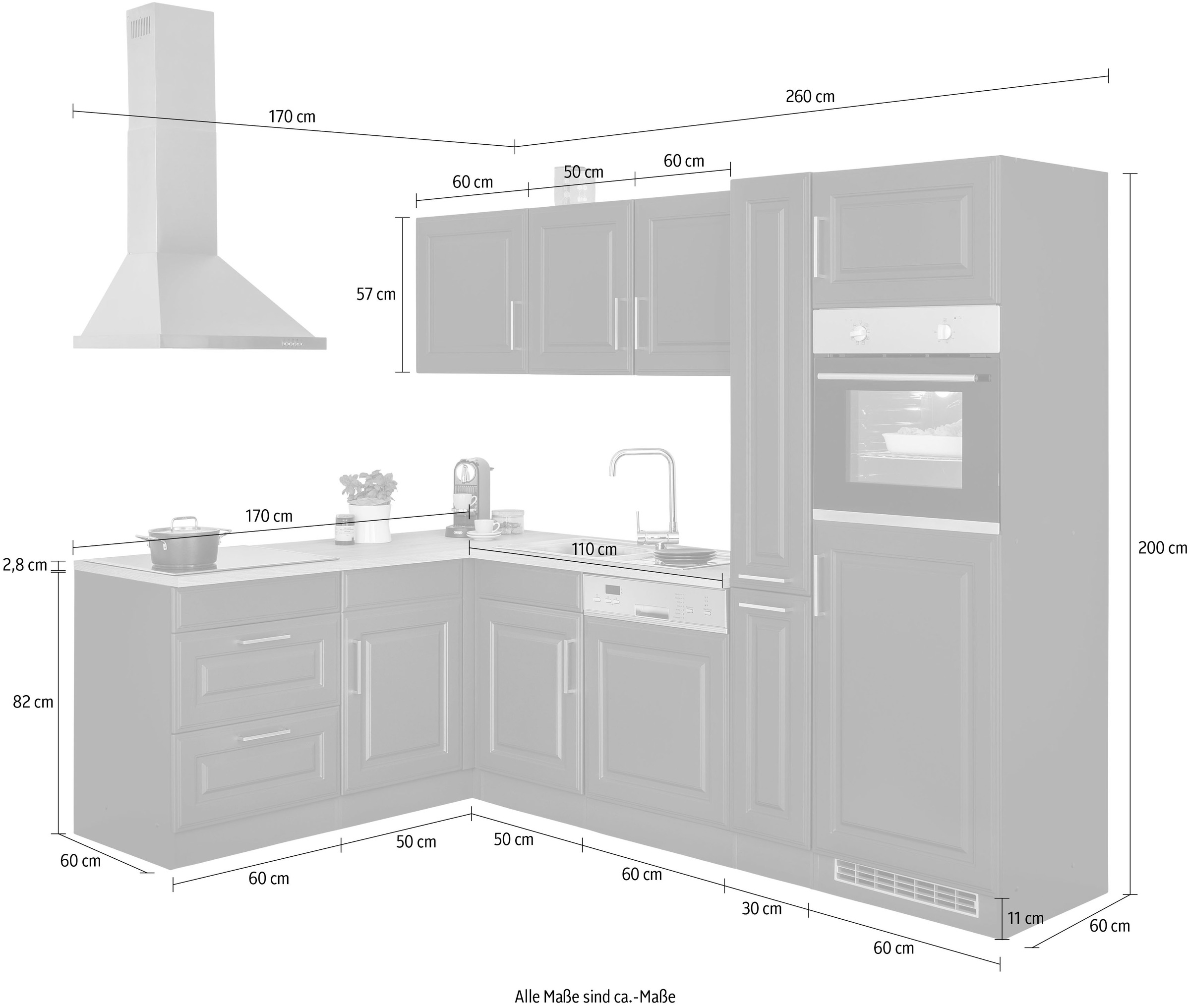 KOCHSTATION Winkelküche »KS-Stockholm«, mit E-Geräten,260 x 170 cm, mit hochwertigen MDF Fronten