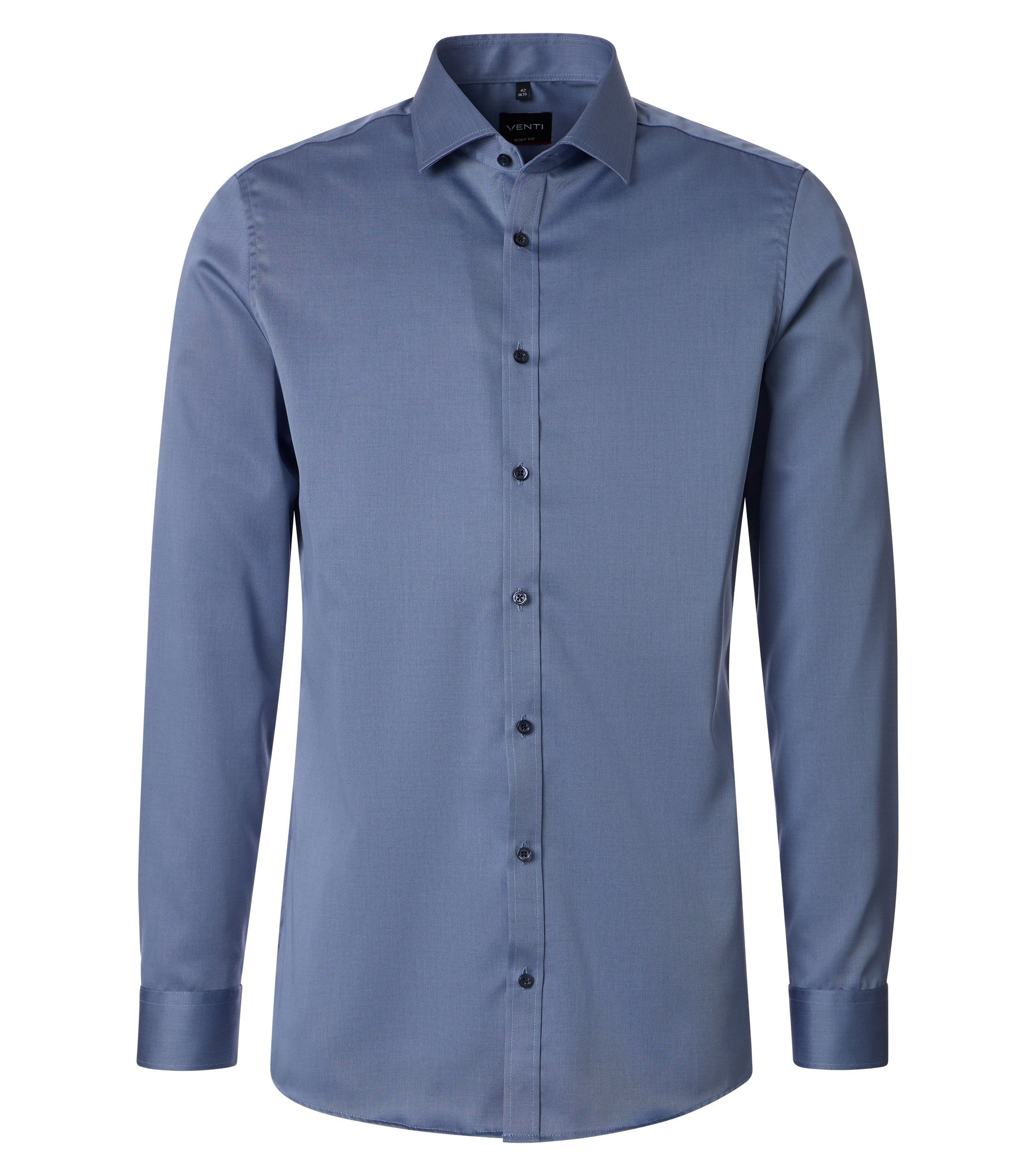 Businesshemd VENTI "VENTI Businesshemd extra langer Arm 69cm uni", Herren, Gr. 44, Normalgrößen, blau, 100% Baumwolle, unifarben, sehr figurbetont, Hemden