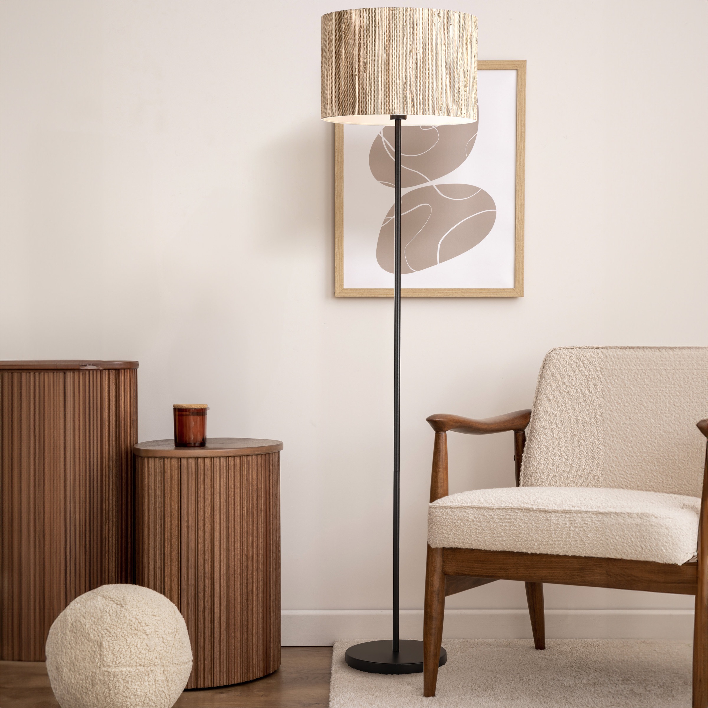 Searchlight Stehlampe »Meadow 1Lt Stehleuchte, natürlicher Rasenschirm und Schwarzes Metall« E27 1 Stk.