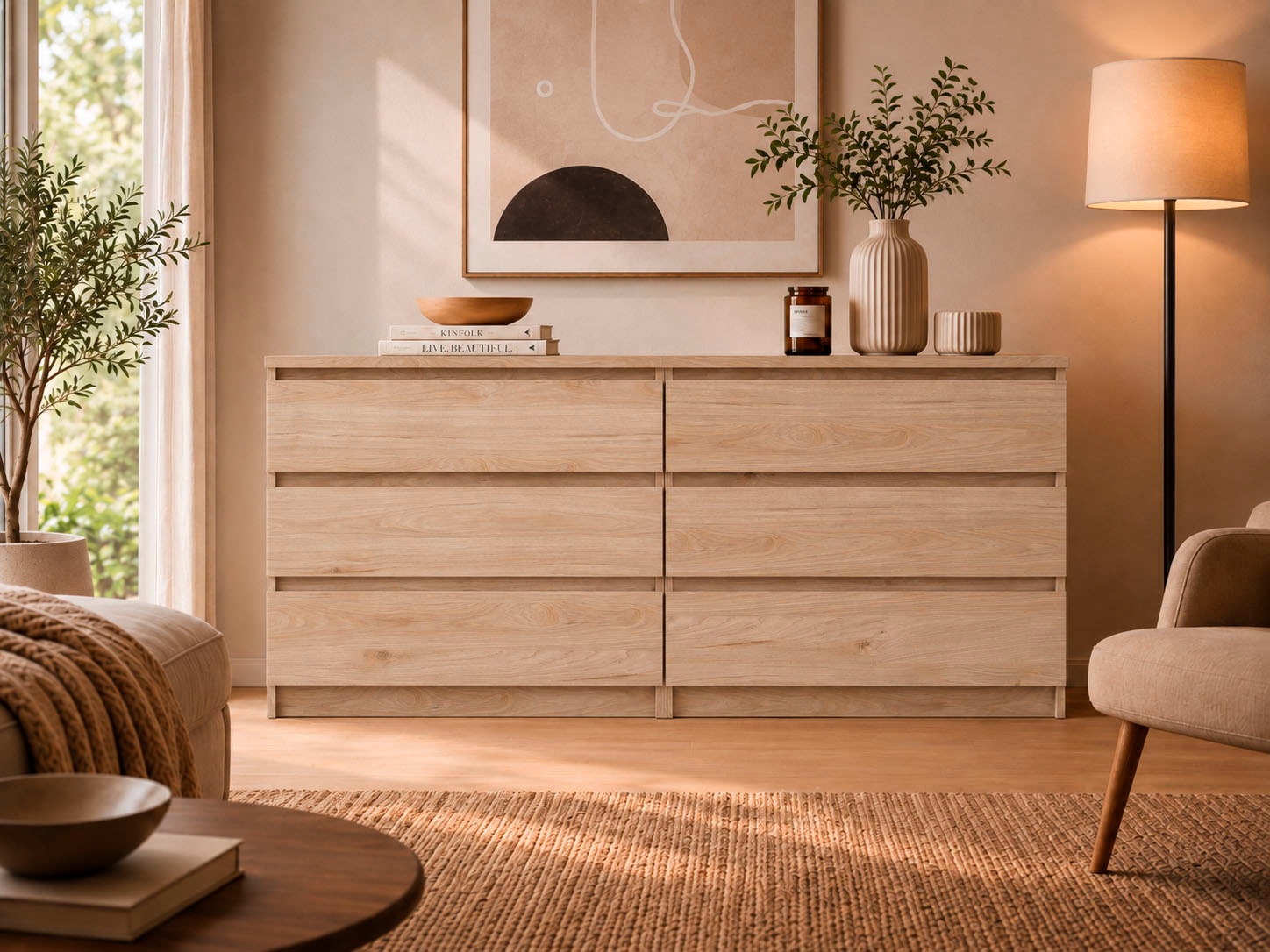 Home affaire Kommode "Naia, 6 Schubladen im skandinavischen Design, Breite 158 cm" Viel Stauraum mit griffloser Front, in mehreren Farben