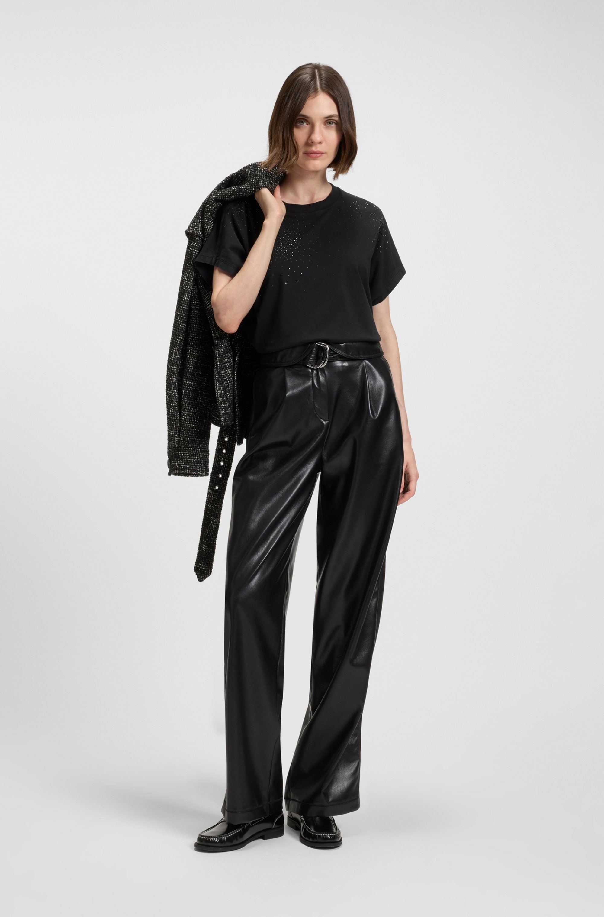 BOSS ORANGE T-Shirt »Emason Hotfix Premium Damenmode« Oversized Fit mit Rundhals, Glitzer-Applikation