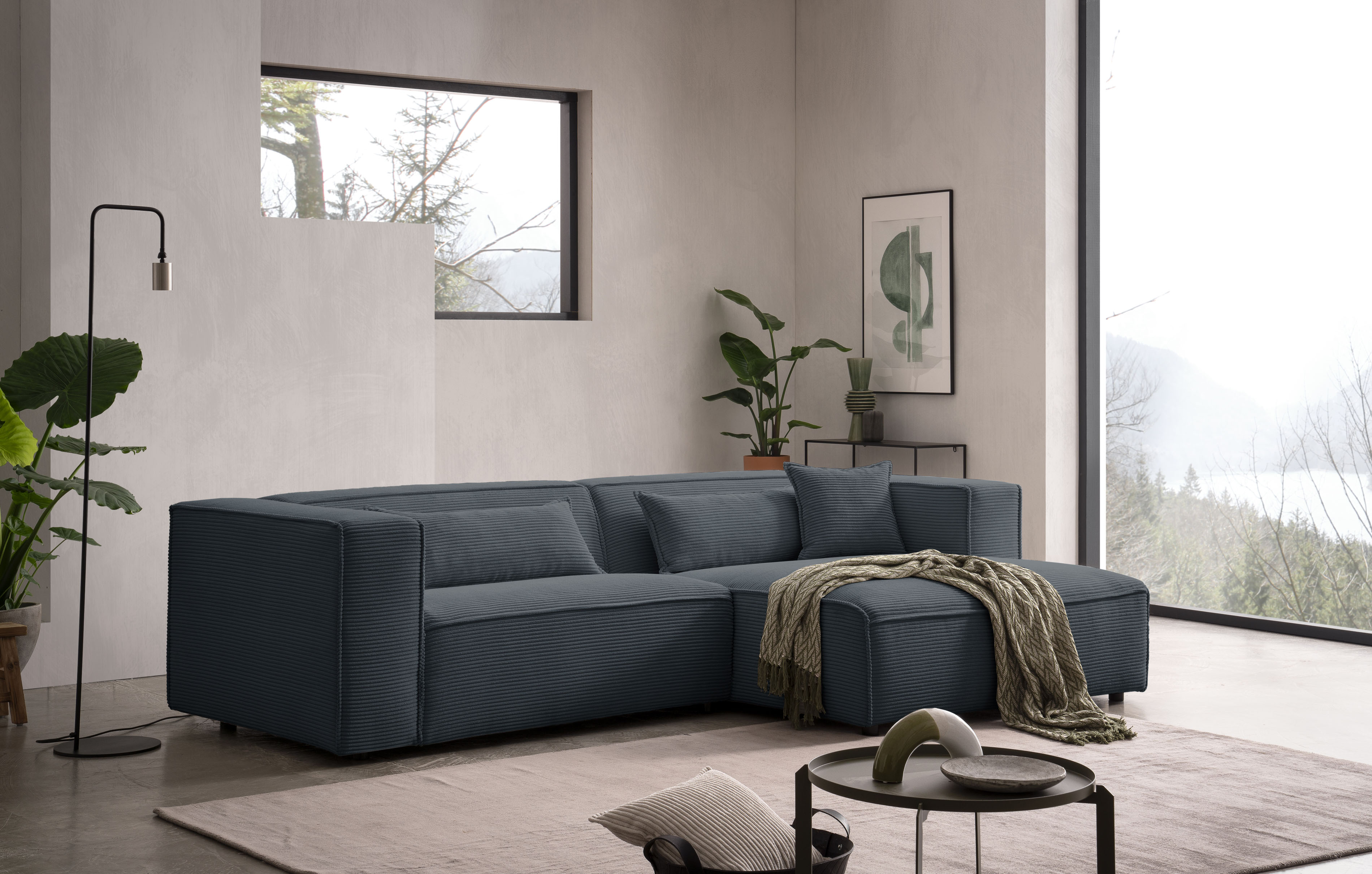 LeGer Home by Lena Gercke Ecksofa "PIARA Cord mit Kedernaht L-Form" wahlweise Ottomane rechts/links, schwarze Füße, bequemer Sitzkomfort