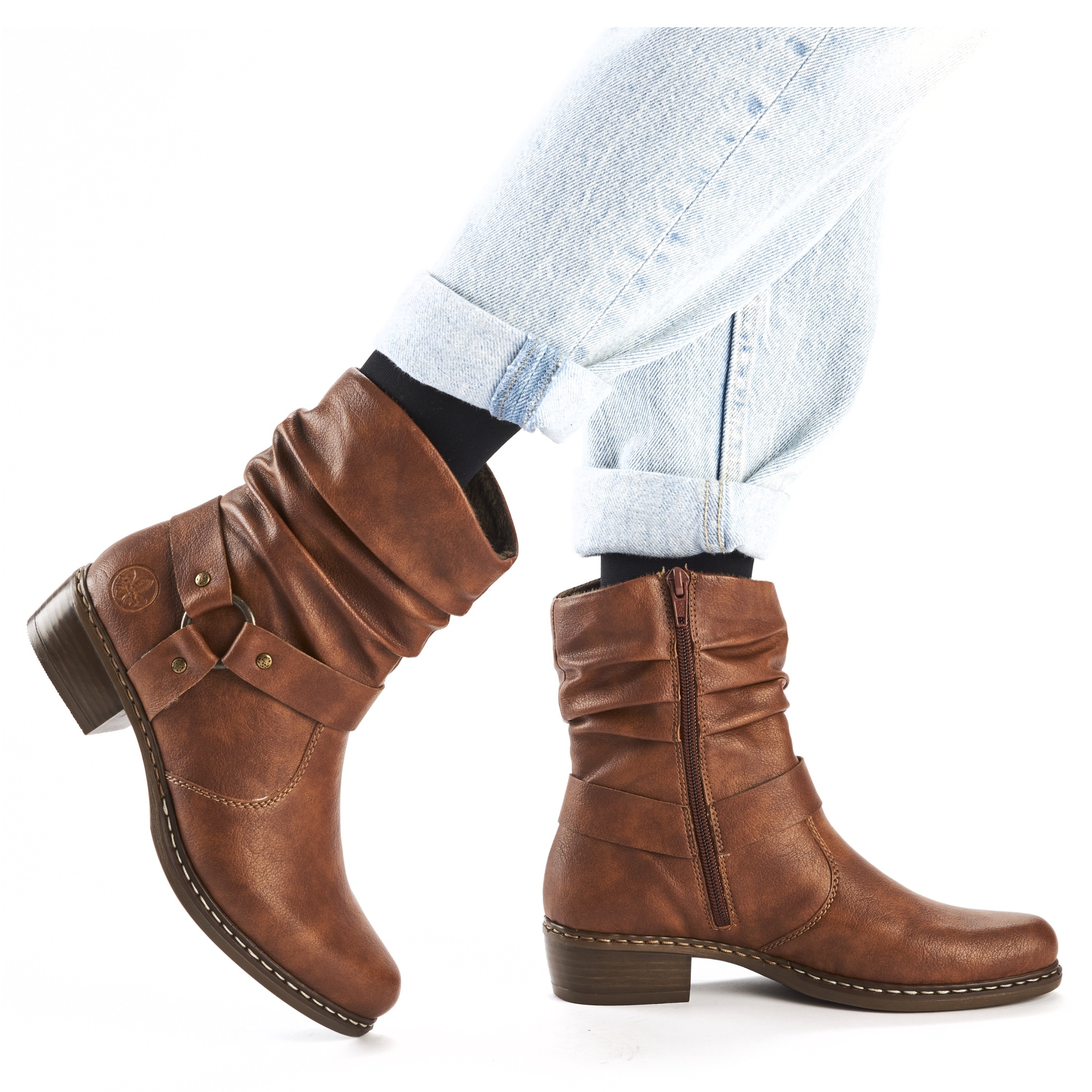 Rieker Stiefelette, Cowboyboots, Westernstiefelette, Blockabsatz, mit Zierriemen
