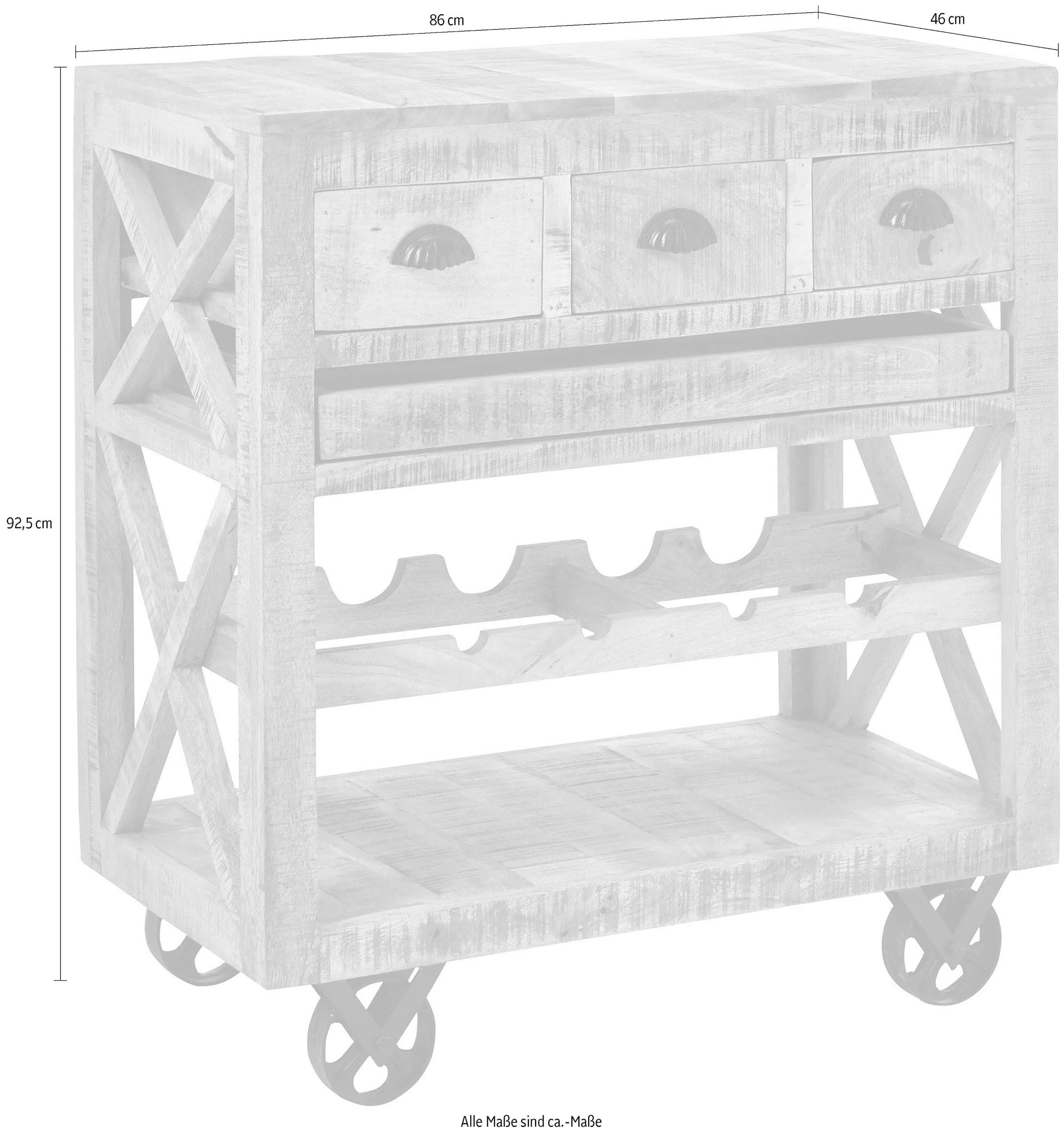 Stolkom Bartisch »Ferdi«, Massivholz, Barwagen rollbar inkl. Tablett
