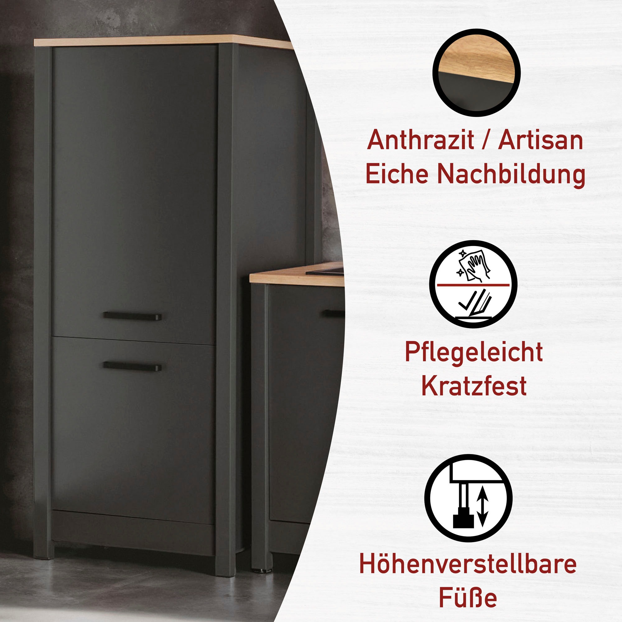 Inter Link Kühlumbauschrank »Veneto« 1 Stk. tlg. Für Kühl-Gefrier-Kombi, Soft-Close, Füße höhenverstellbar, 70x60x167