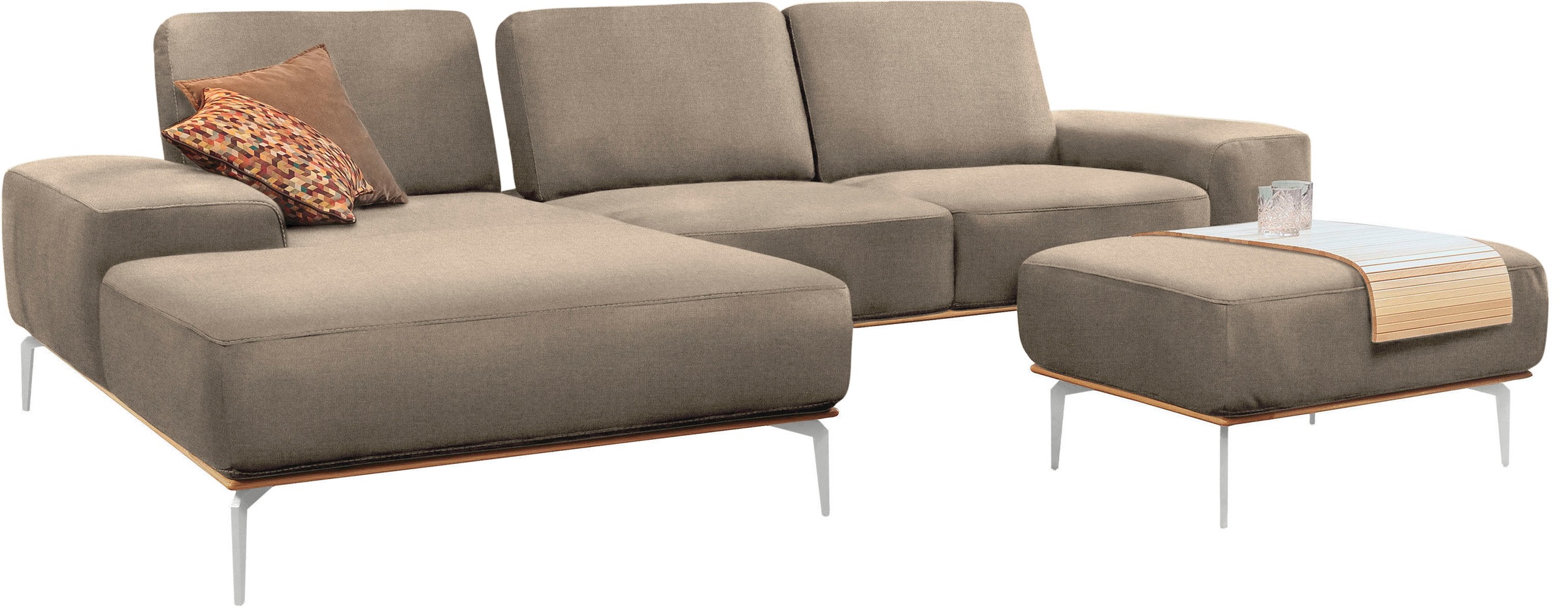 W.SCHILLIG Polsterhocker »run«, mit elegantem Holzsockel, Füße in Chrom glänzend, Breite 75 cm