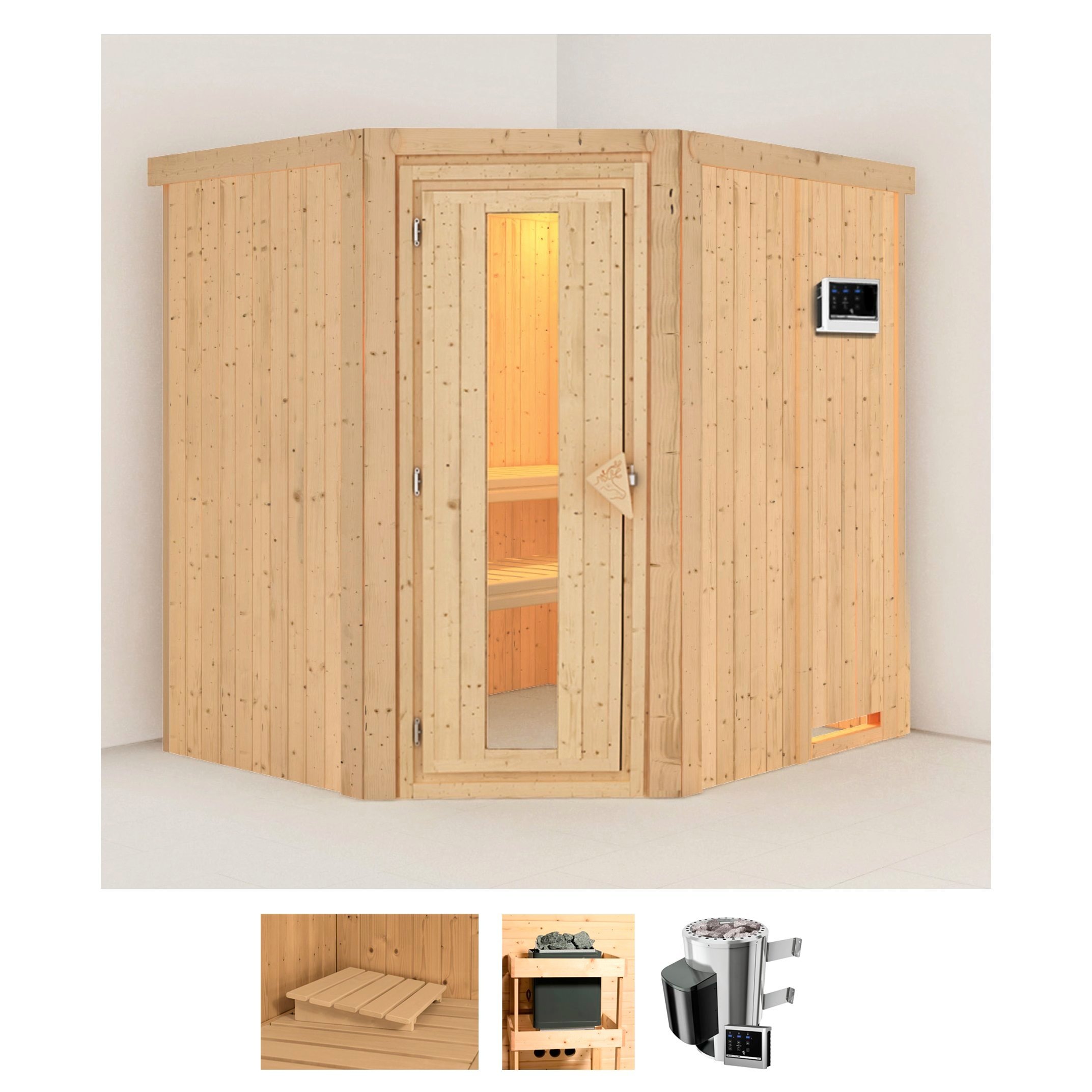 KARIBU Sauna "Laila", Saunaofen, externe Steuerung, 3,6 kW, beige, Saunen, 3,6-kW-Plug & Play Ofen mit externer Steuerung