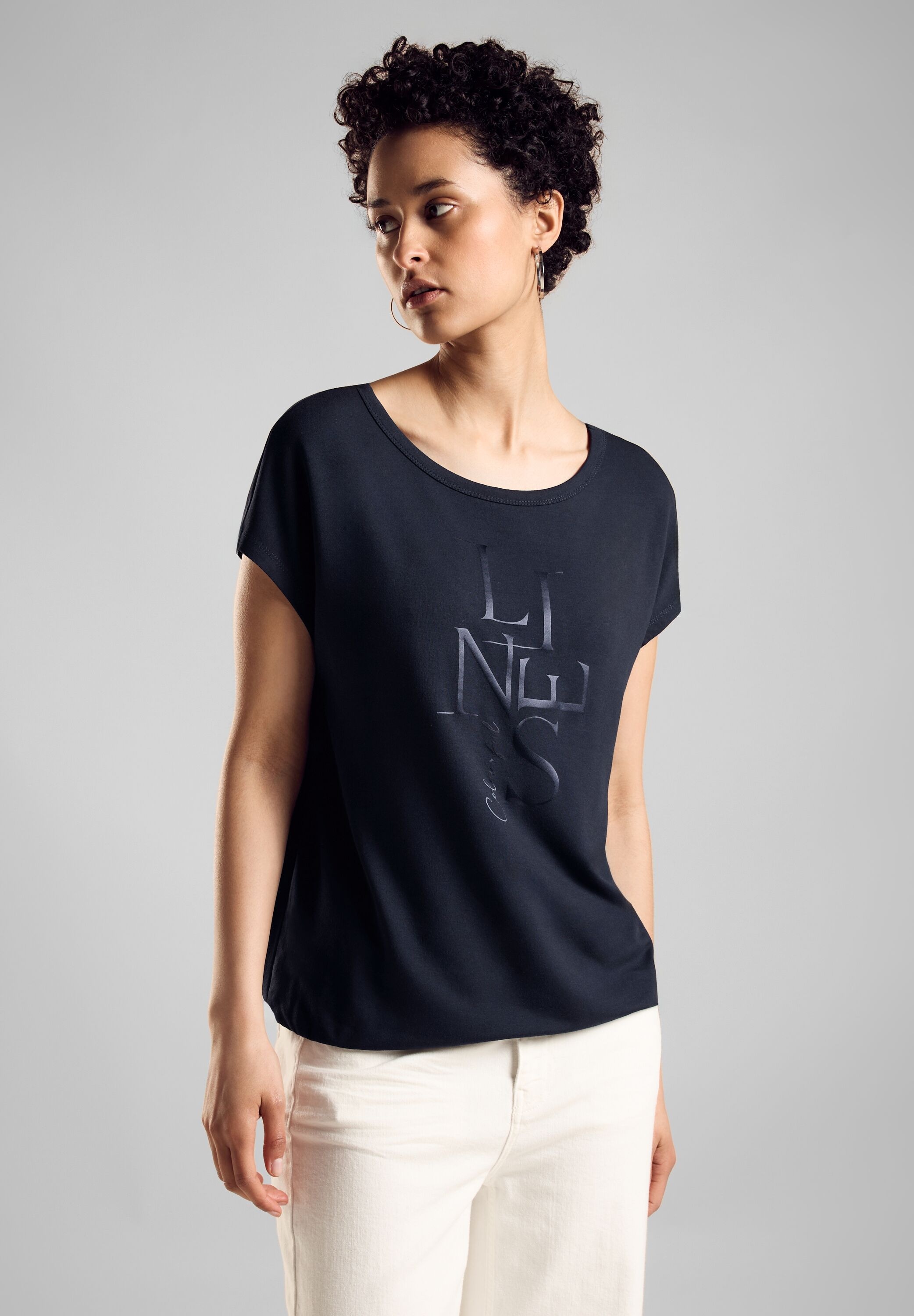 STREET ONE Shirttop, mit Glitzer Schriftzug