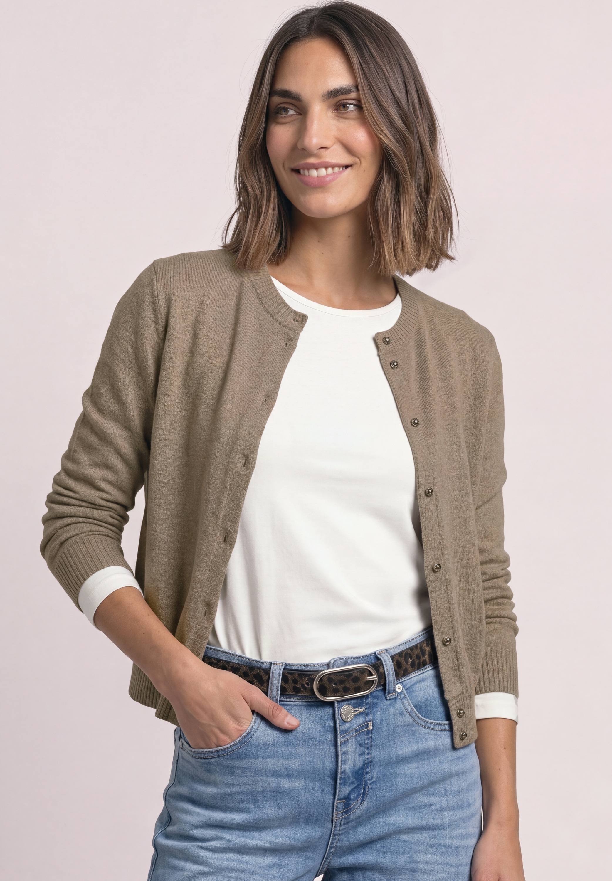 STREET ONE Strickjacke Cardigan mit Rundhals / Viskose und Stretch