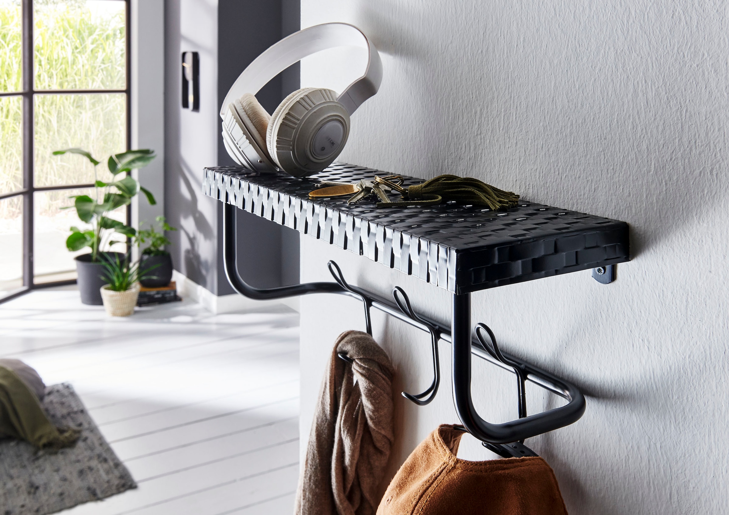 HAKU Garderobenleiste »Flurgarderobe, Garderobe, Garderobenhaken, Garderobenleiste,« rechteckig - aus Metall Schwarz - B/T/H 42/16/19 cm