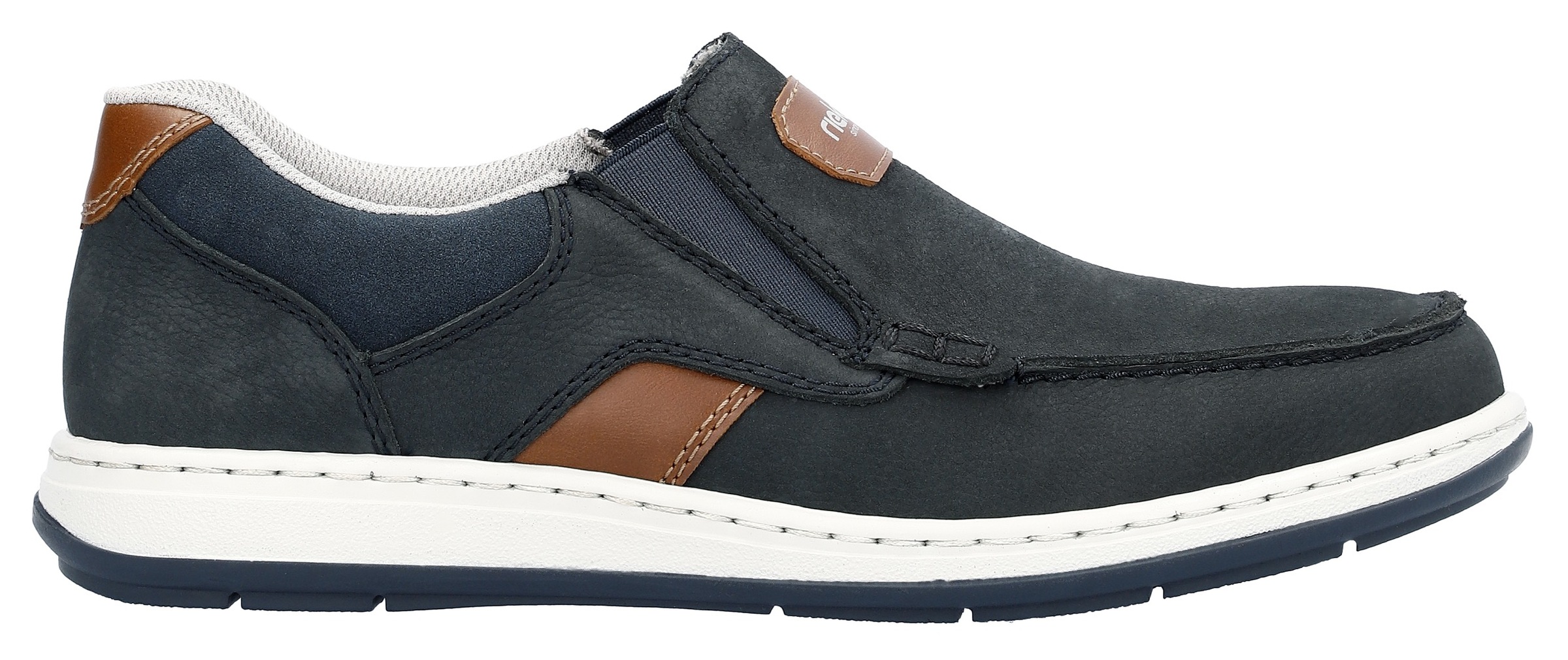 Slipper RIEKER, Herren, Gr. 43, blau (dunkelblau), Leder, Schuhe Slipper, Mokassin, Loafer, Komfortschuh mit Gummizug für guten Sitz 3