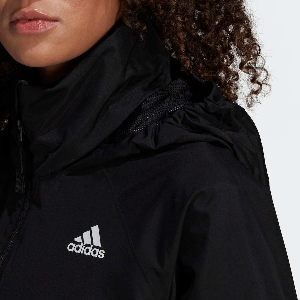 adidas Sportswear Outdoorjacke »BSC 3STREIFEN RAIN.RDY REGENJACKE«, mit Kapuze