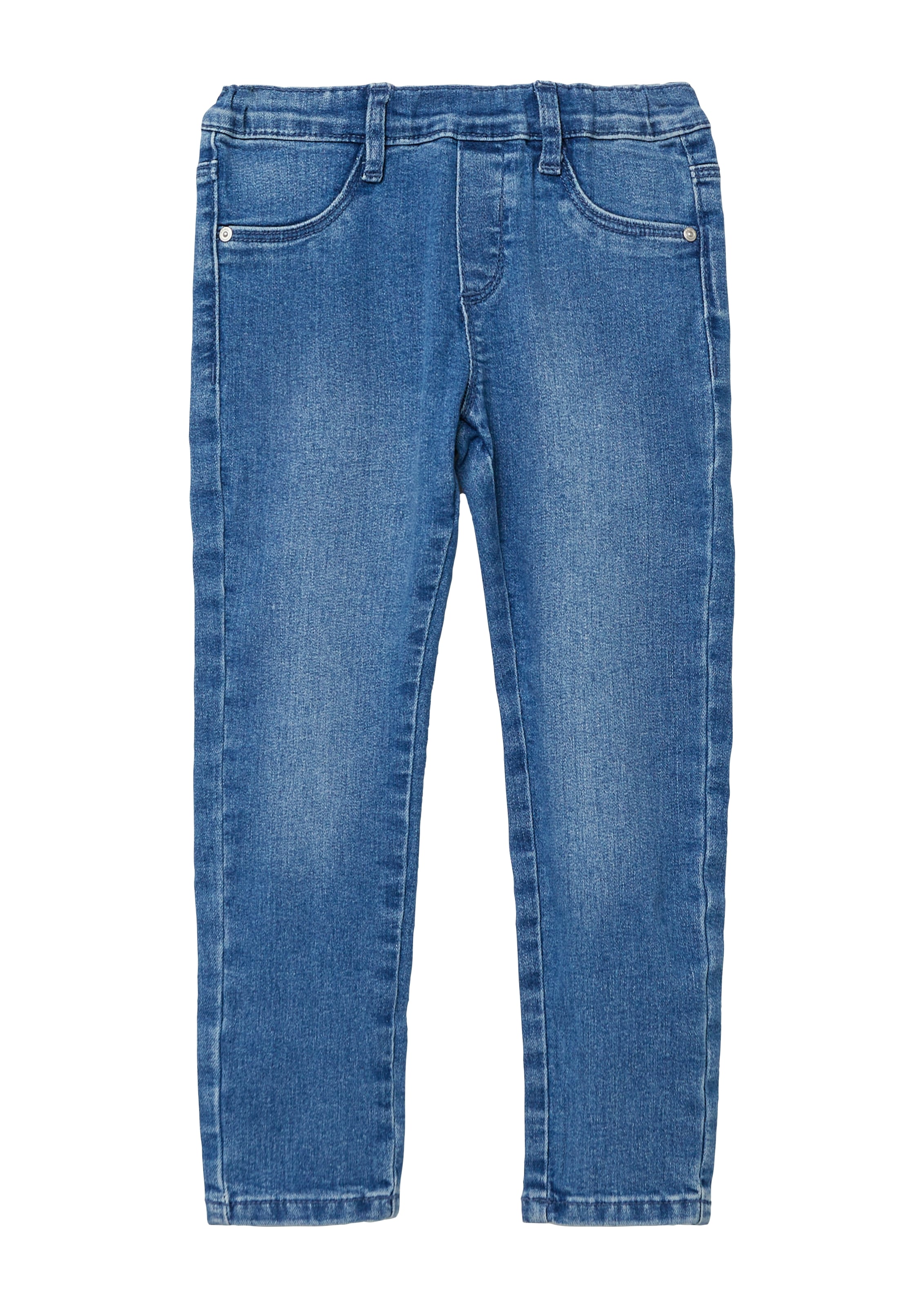 S.OLIVER JUNIOR Mädchen Regular-fit-Jeans, blau, Gr. 128, Denim/Jeans, Obermaterial: 80% Baumwolle, 18% Polyester, 2% Elasthan, Jeans, mit Taschen