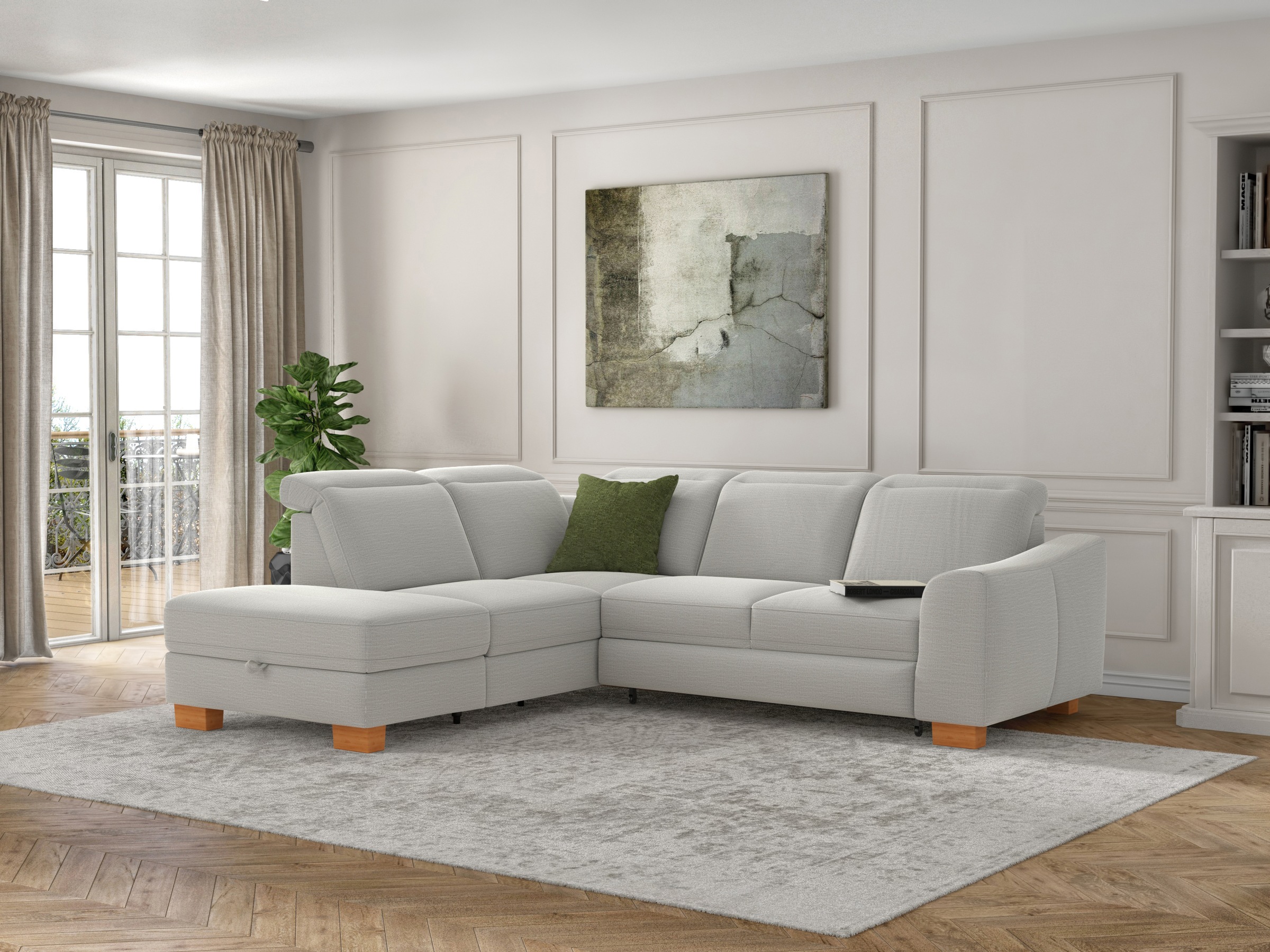 sit&more Ecksofa »Dundee L-Form«, mit Federkern und Massivholzfüßen, wahlweise mit Kopfteilverstellung