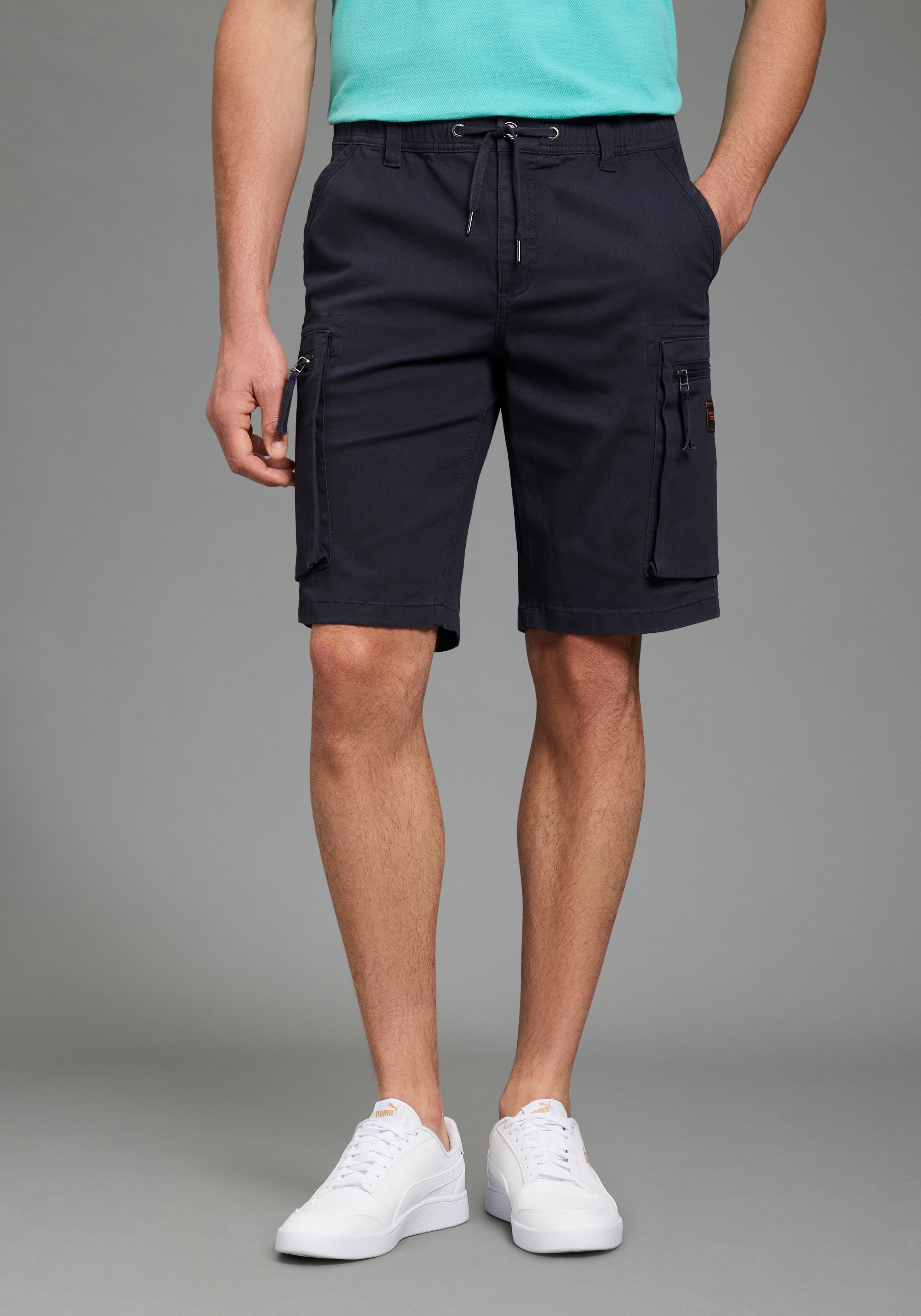 Bruno Banani Cargoshorts "Dehnbund" Cargohose mit geradem Bein, mit Bindeband am Bund