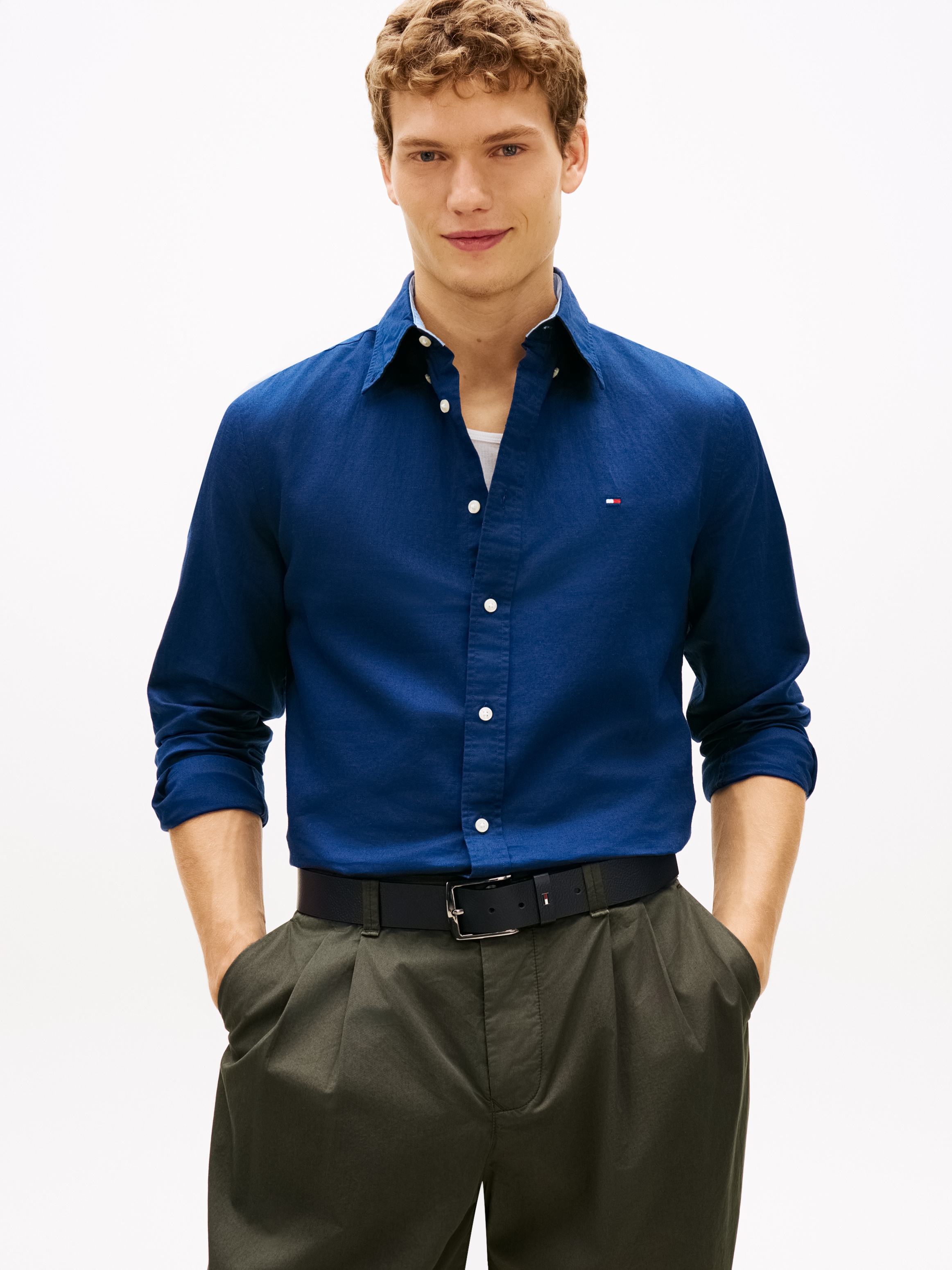 Tommy Hilfiger Langarmhemd "LINEN BLEND SOLID BTD" Regular Fit Leinen