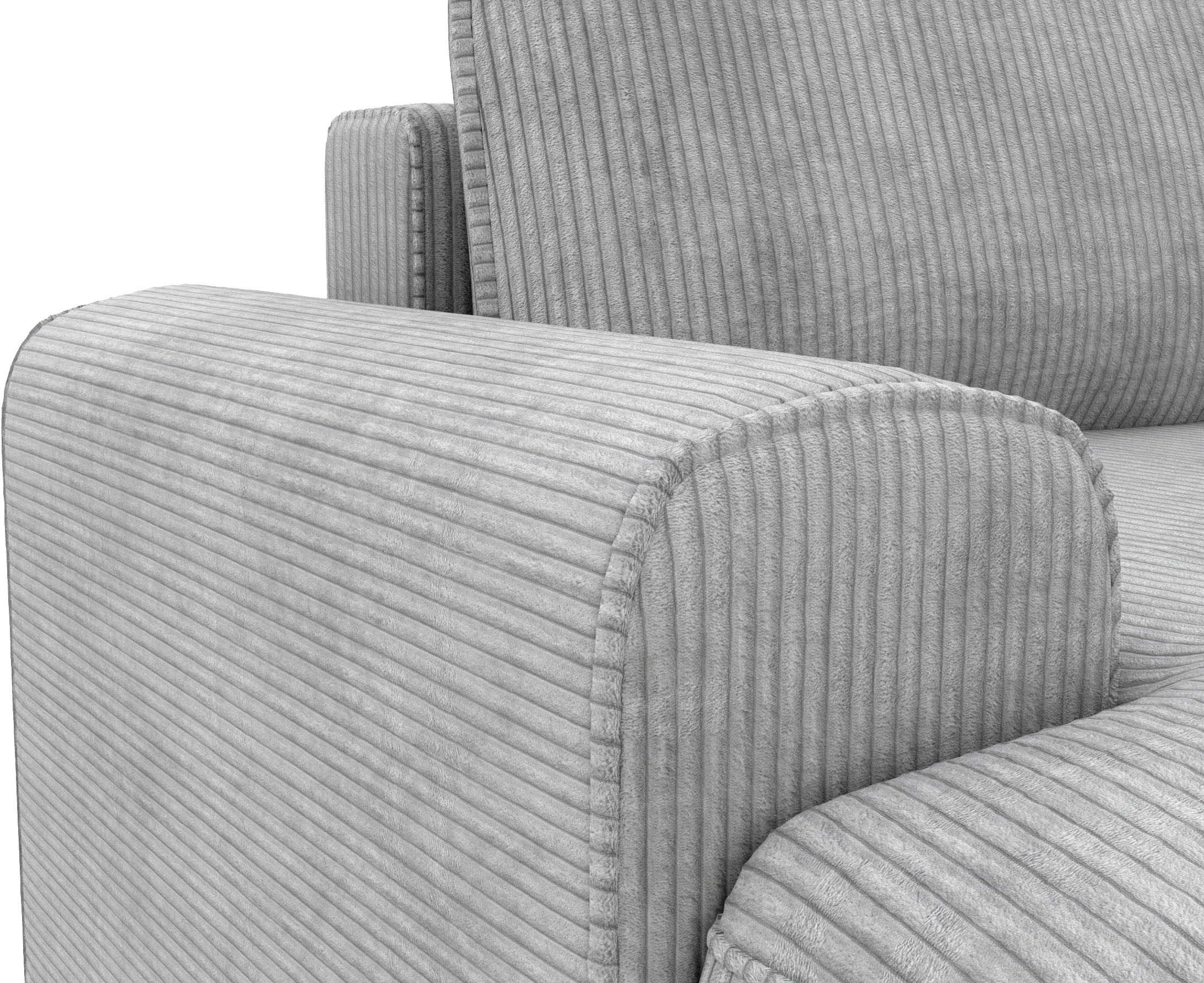 TRENDMANUFAKTUR Ecksofa »Fordon, Schlafsofa mit Bettkasten, Couch in L-Form, Breite 250 cm«, in Cordstoff HYPER, betongrau, Recamiere rechts