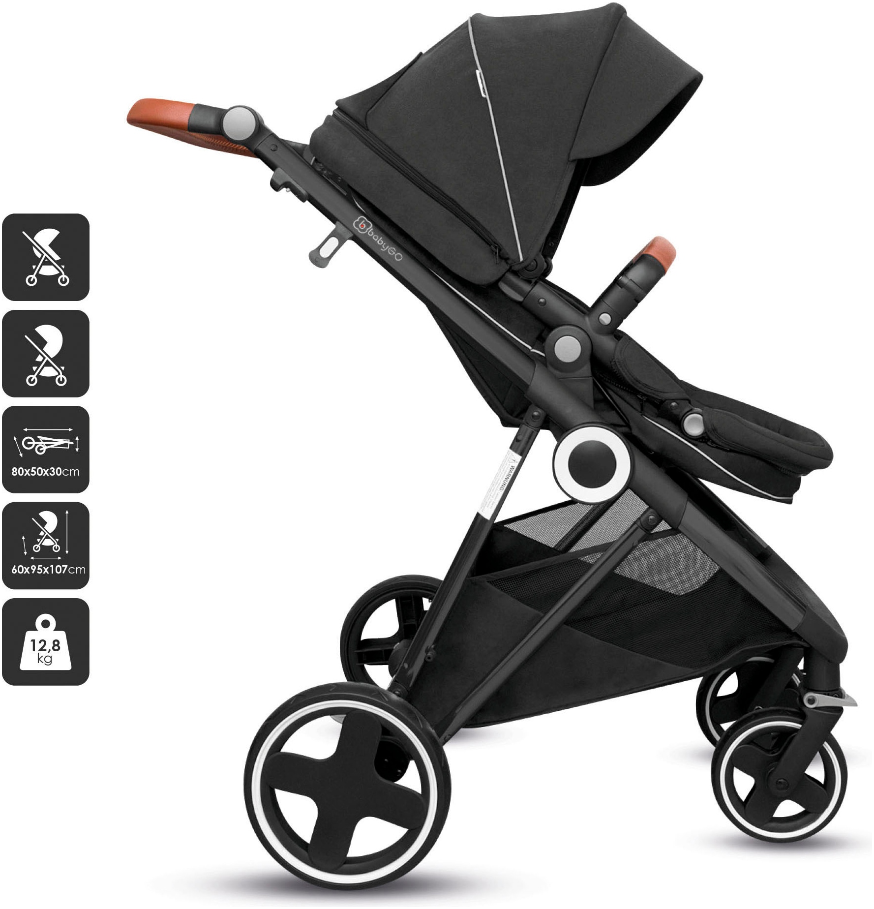 BabyGo Kombi-Kinderwagen »Halime 3in1«, inklusive Babywanne, Babyschale, Regenhaube & Wickeltasche