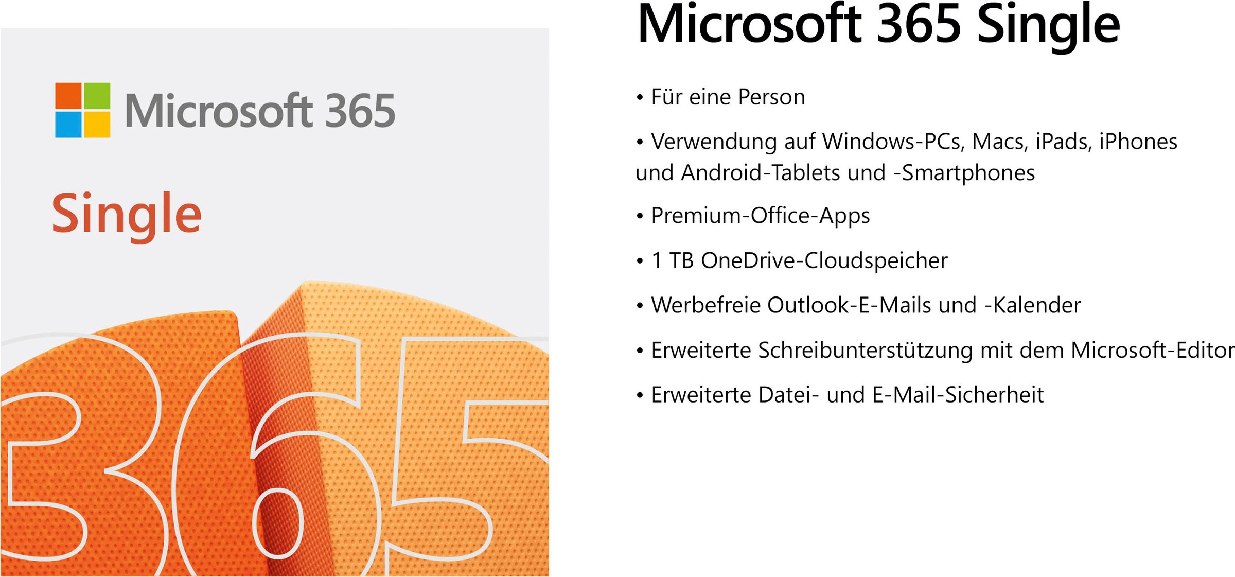 Microsoft Officeprogramm »original Microsoft 365 Single für 1 Person«, (1  St.), Premium-Office-Apps, 1 TB OneDrive Cloudspeicher, Product Key in Box  | BAUR