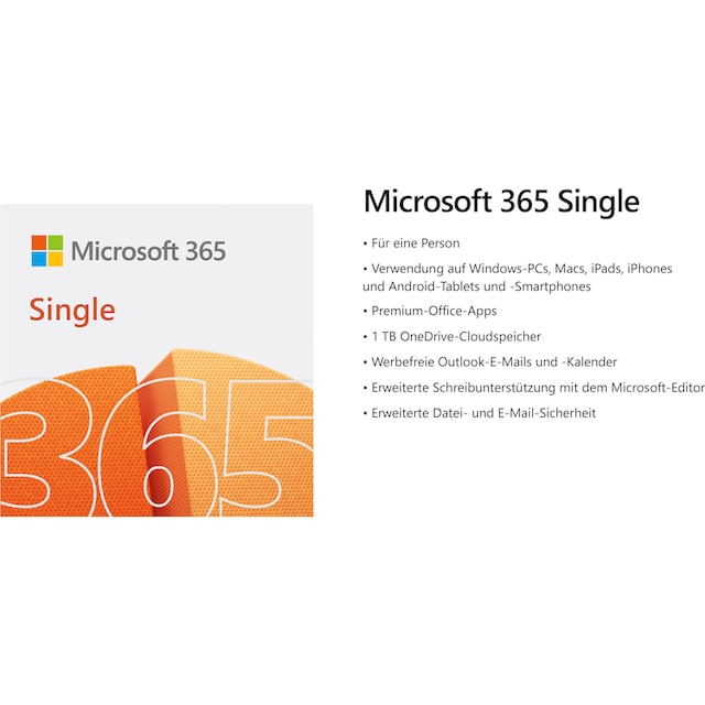 Microsoft Officeprogramm »original Microsoft 365 Single für 1 Person«, (1  St.), Premium-Office-Apps, 1 TB OneDrive Cloudspeicher, Product Key in Box  | BAUR
